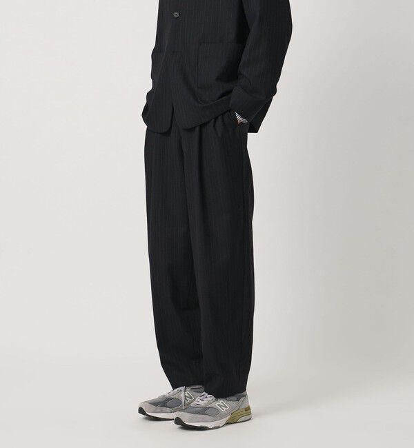 UNITED ARROWS「＜District＞ウール ストライプ 2プリーツ バレル ワイドパンツ」|チノ|BLACK