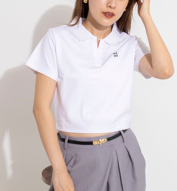 NOLLEY'S「【nolnol/ノルノル】ウォッシャブルスキッパーショートポロTee」|ポロシャツ|ホワイト