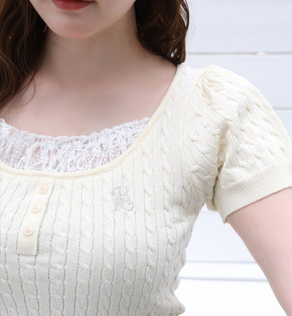 one after another NICE CLAUP「刺繍入りレースドッキングケーブルニット」|ニット・セーター|