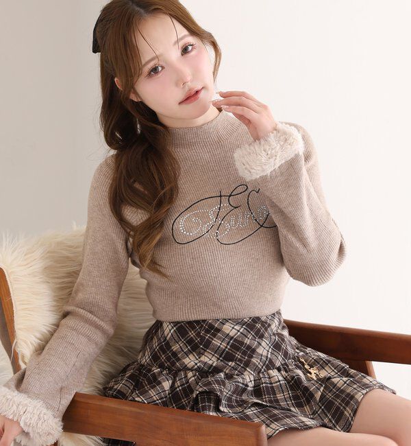 one after another NICE CLAUP「袖フェイクファーロゴニット」|ニット・セーター|