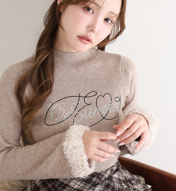 one after another NICE CLAUP「袖フェイクファーロゴニット」|ニット・セーター|