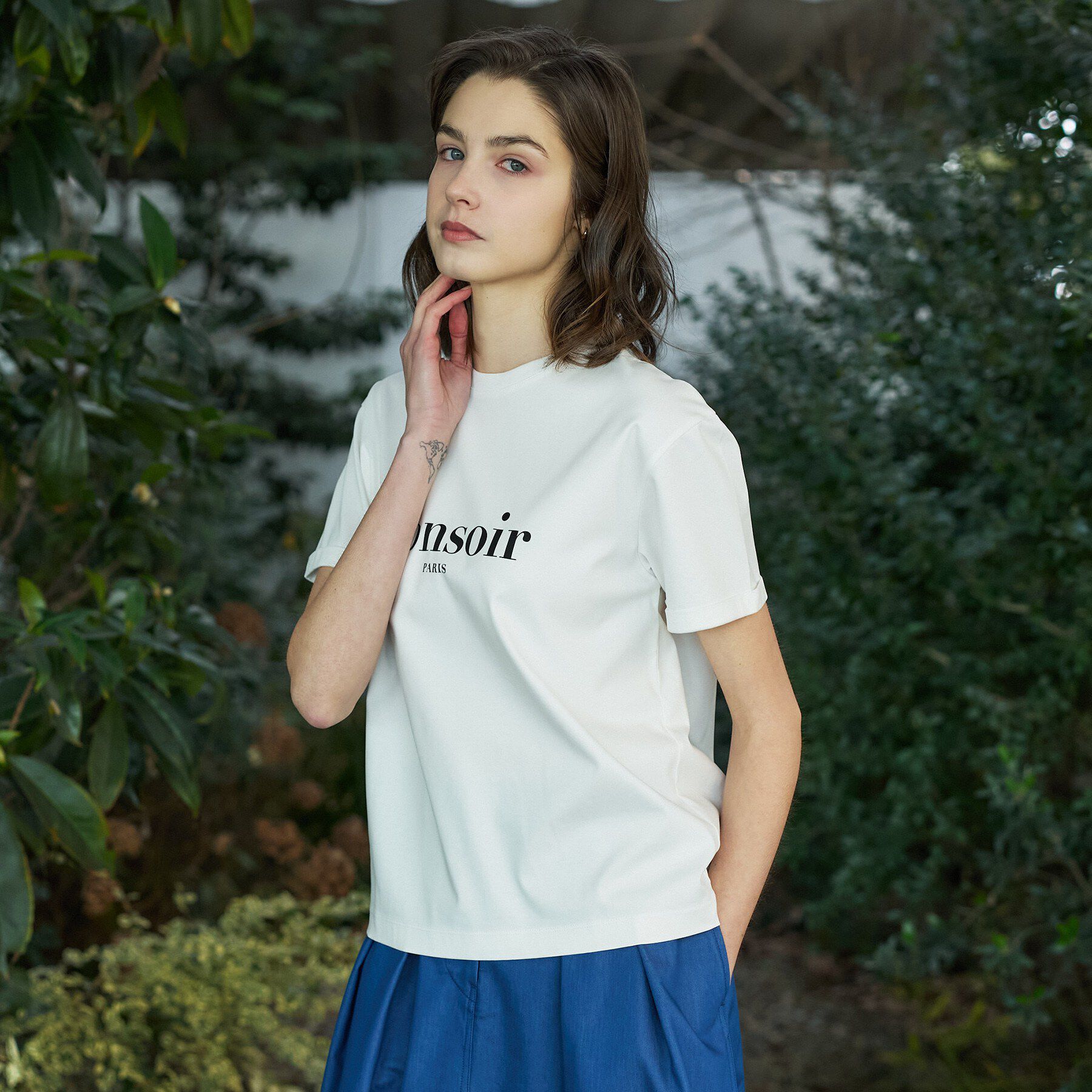 DRESSTERIOR「【接触冷感／抗菌防臭／消臭】アイスクリアコットン Bonsoir ロゴTシャツ」|Tシャツ・カットソー|