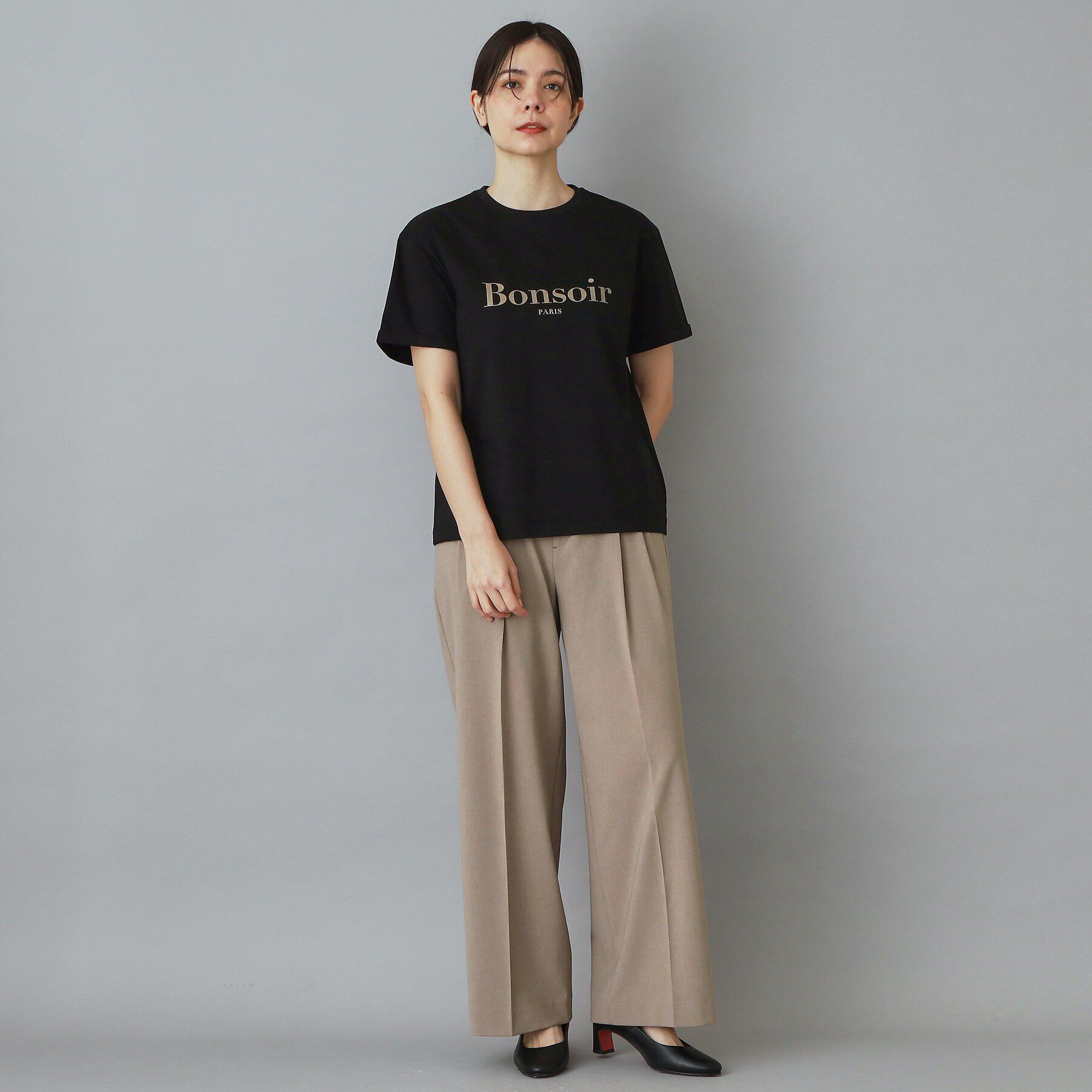 DRESSTERIOR「【接触冷感／抗菌防臭／消臭】アイスクリアコットン Bonsoir ロゴTシャツ」|Tシャツ・カットソー|