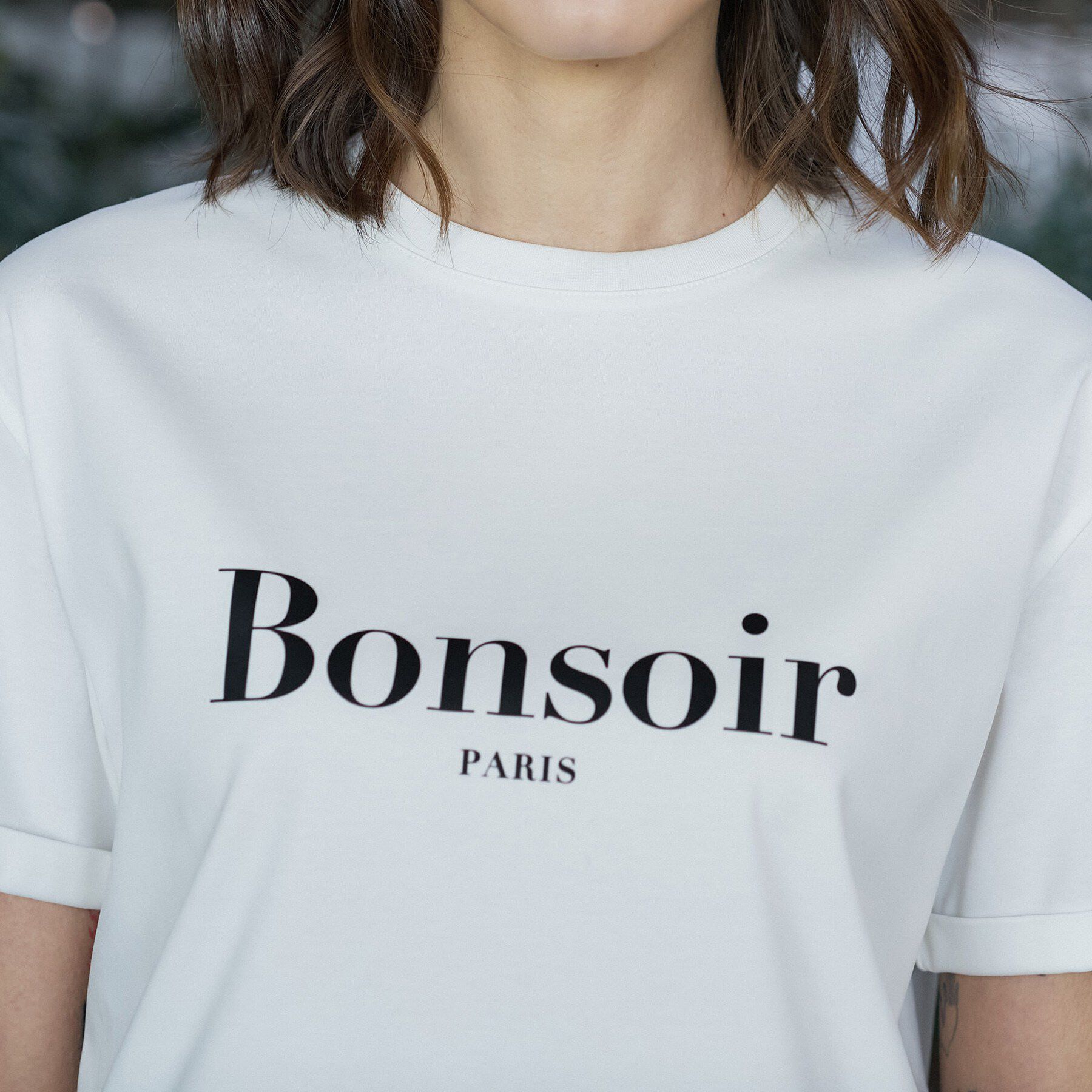 DRESSTERIOR「【接触冷感／抗菌防臭／消臭】アイスクリアコットン Bonsoir ロゴTシャツ」|Tシャツ・カットソー|