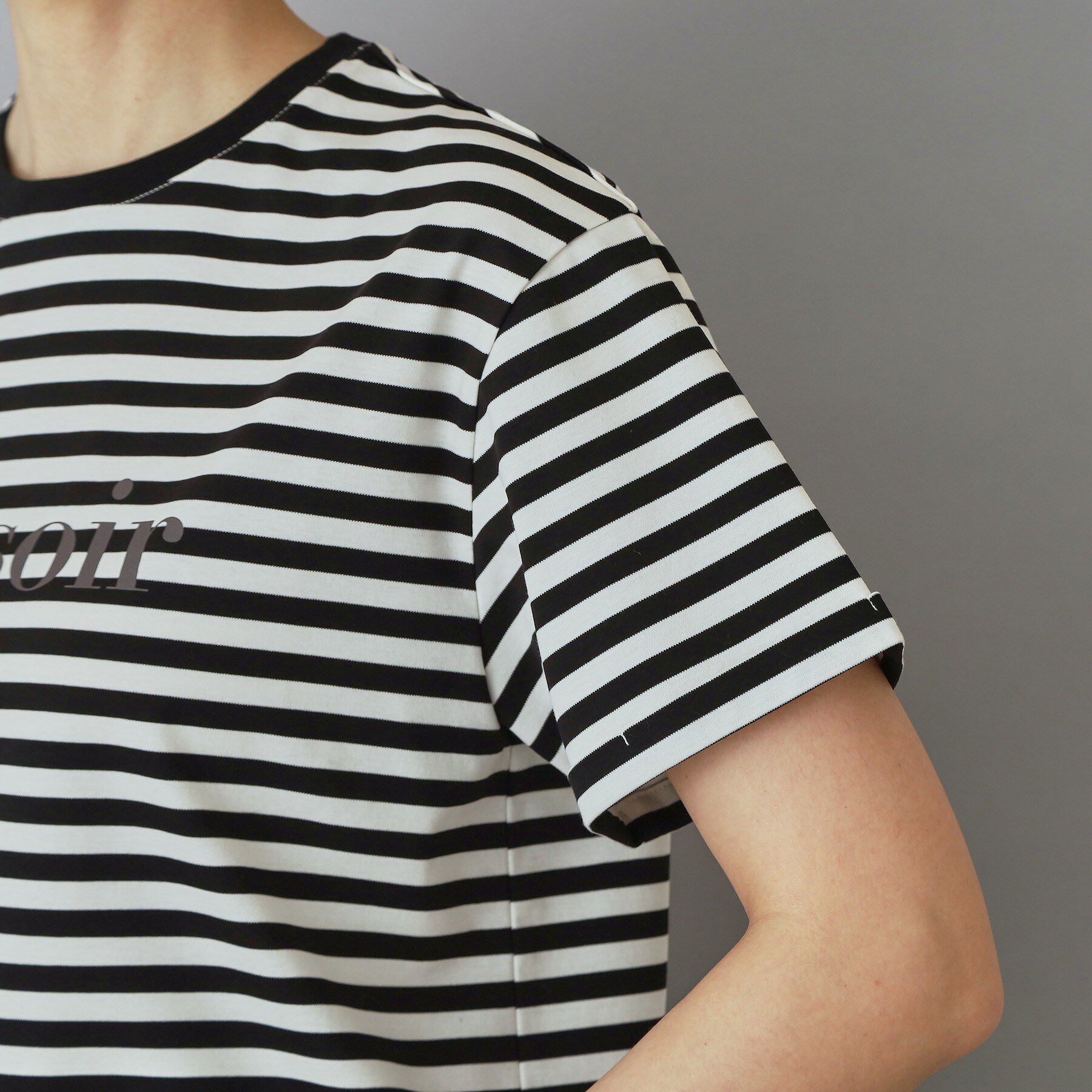 DRESSTERIOR「【接触冷感／抗菌防臭／消臭】アイスクリアコットンBonsoirロゴボーダーTシャツ」|Tシャツ・カットソー|