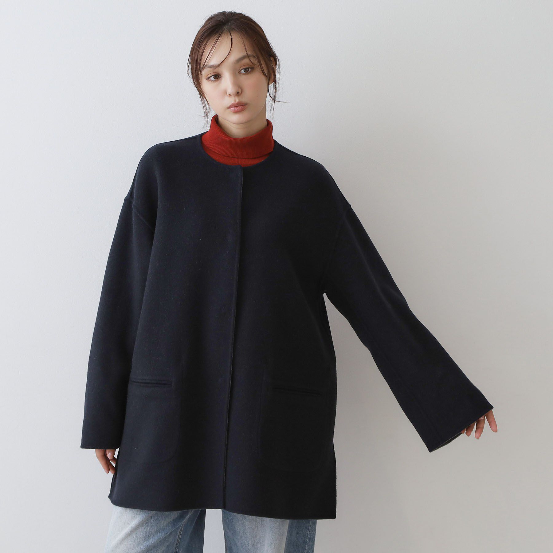 DRESSTERIOR「【肌ざわり◎/軽量】Super140sリバーシブルコート」|ノーカラーコート|