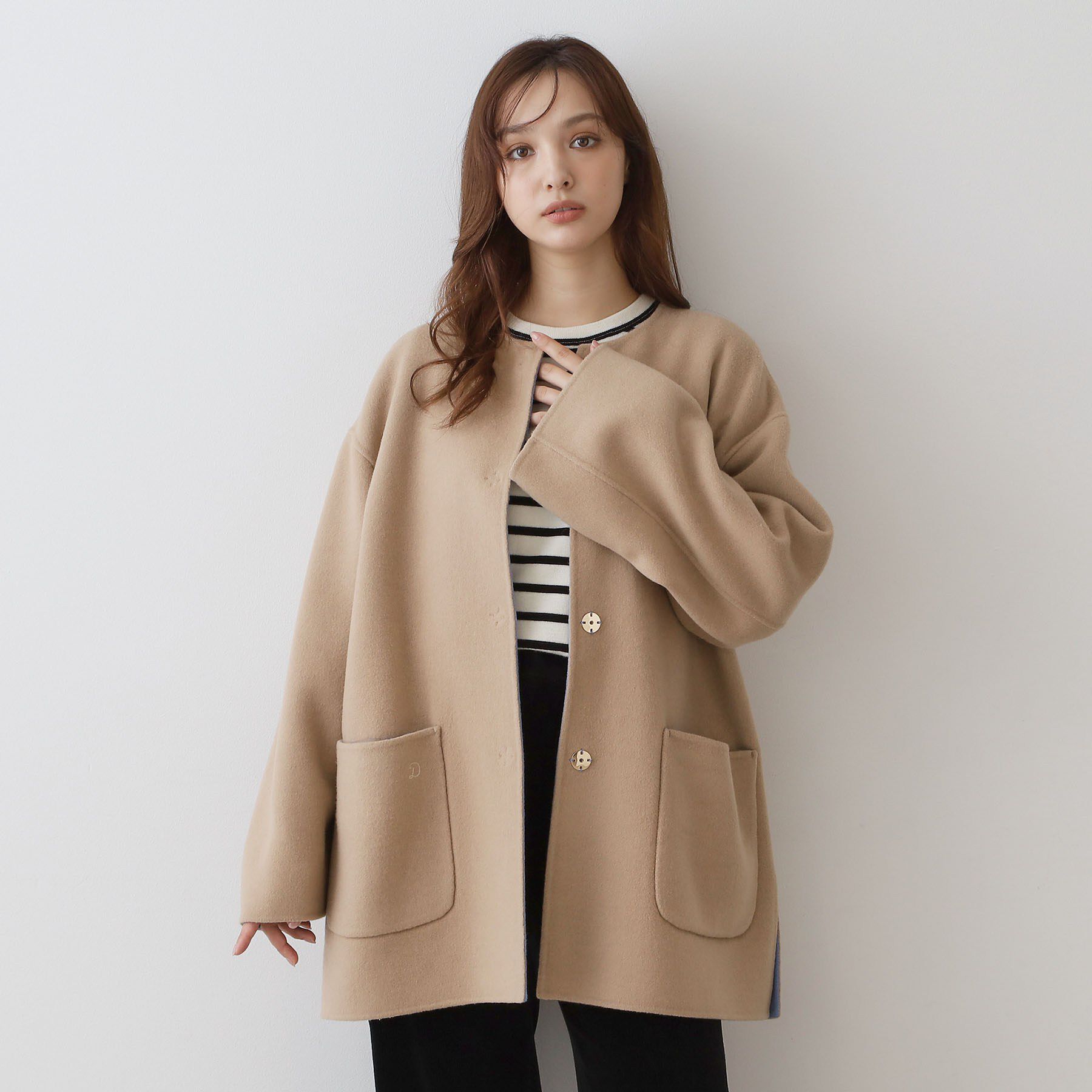 DRESSTERIOR「【肌ざわり◎/軽量】Super140sリバーシブルコート」|ノーカラーコート|