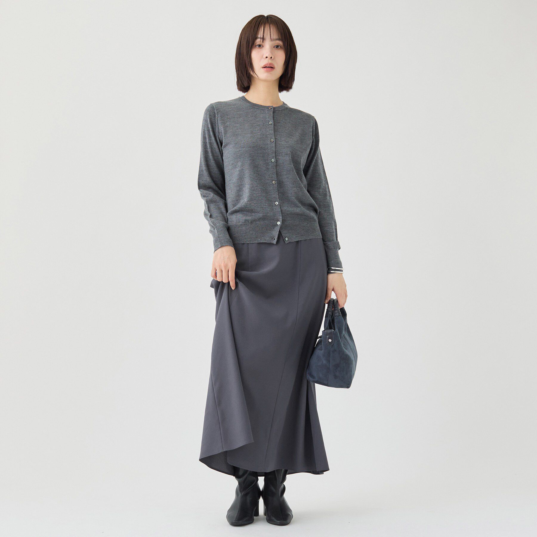 INDIVI「【ウール混／美素材】ベーシック丸首カーディガン」|カーディガン|