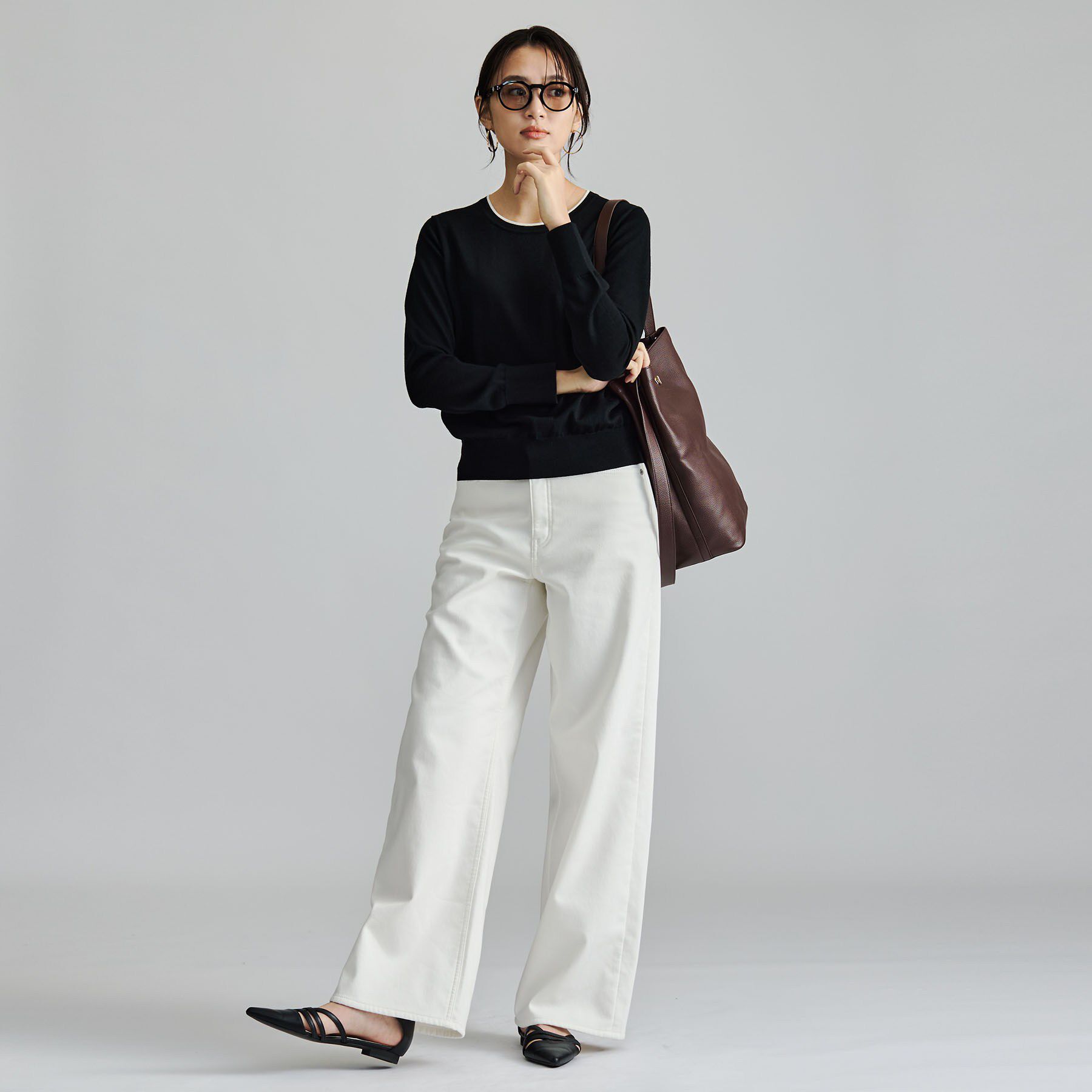 INDIVI「【上品な光沢感】エクストラファインウール クルーネックニット」|ニット・セーター|