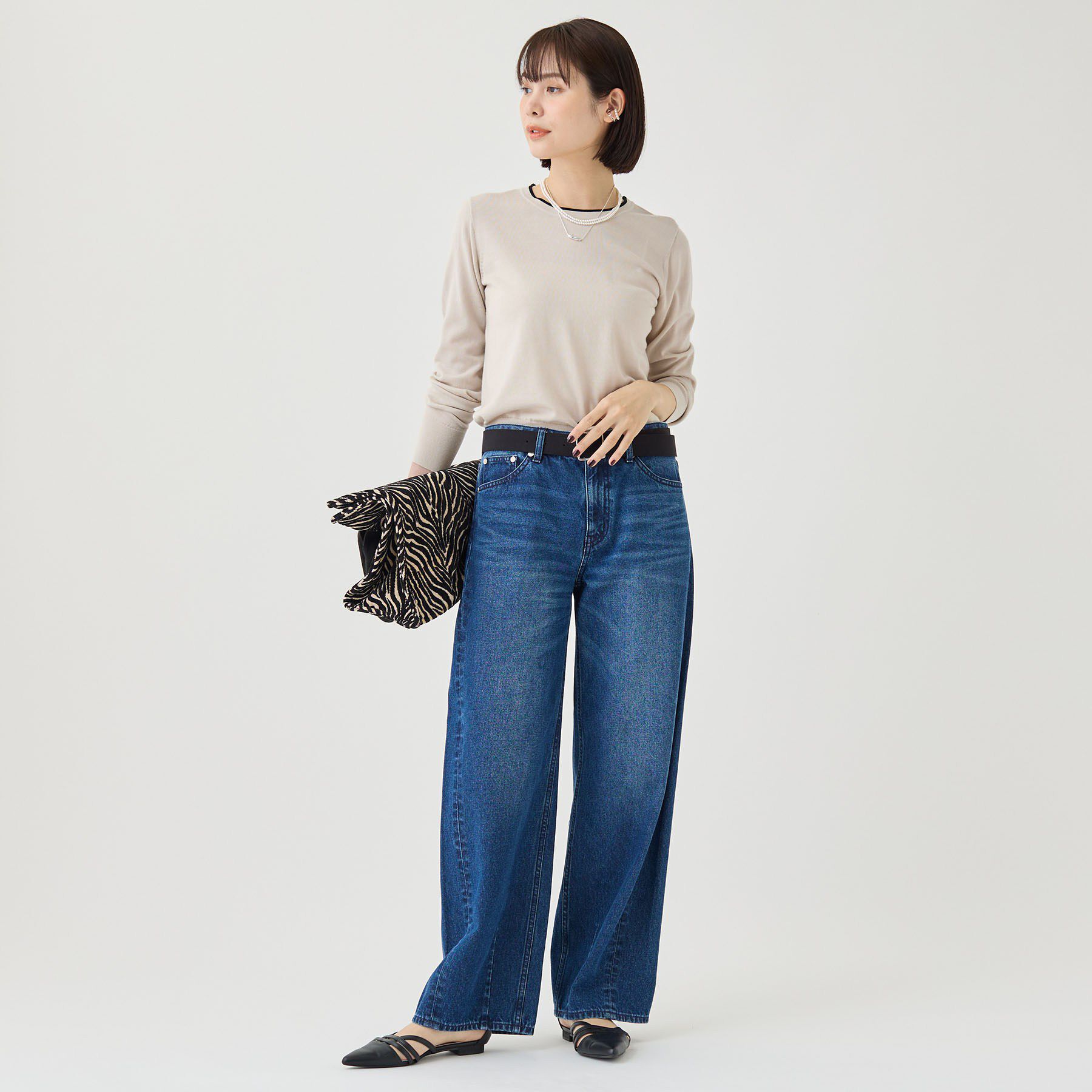 INDIVI「【上品な光沢感】エクストラファインウール クルーネックニット」|ニット・セーター|