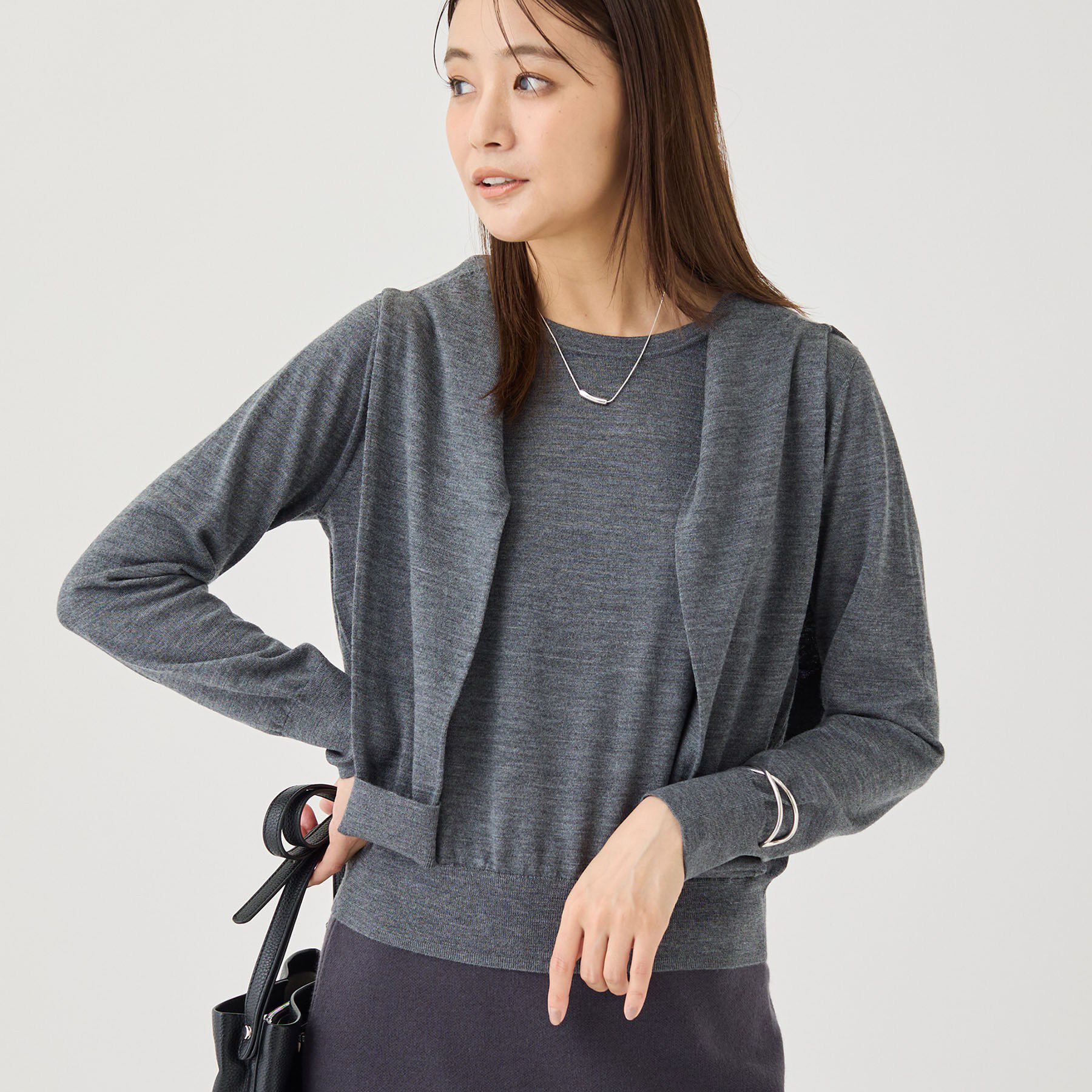 INDIVI「【上品な光沢感】エクストラファインウール クルーネックニット」|ニット・セーター|
