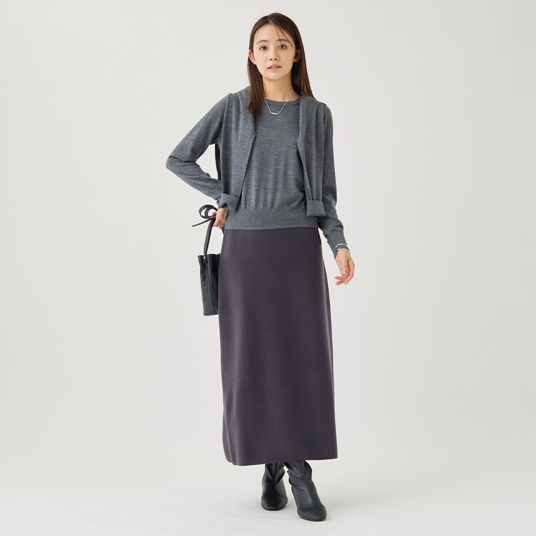 INDIVI「【上品な光沢感】エクストラファインウール クルーネックニット」|ニット・セーター|