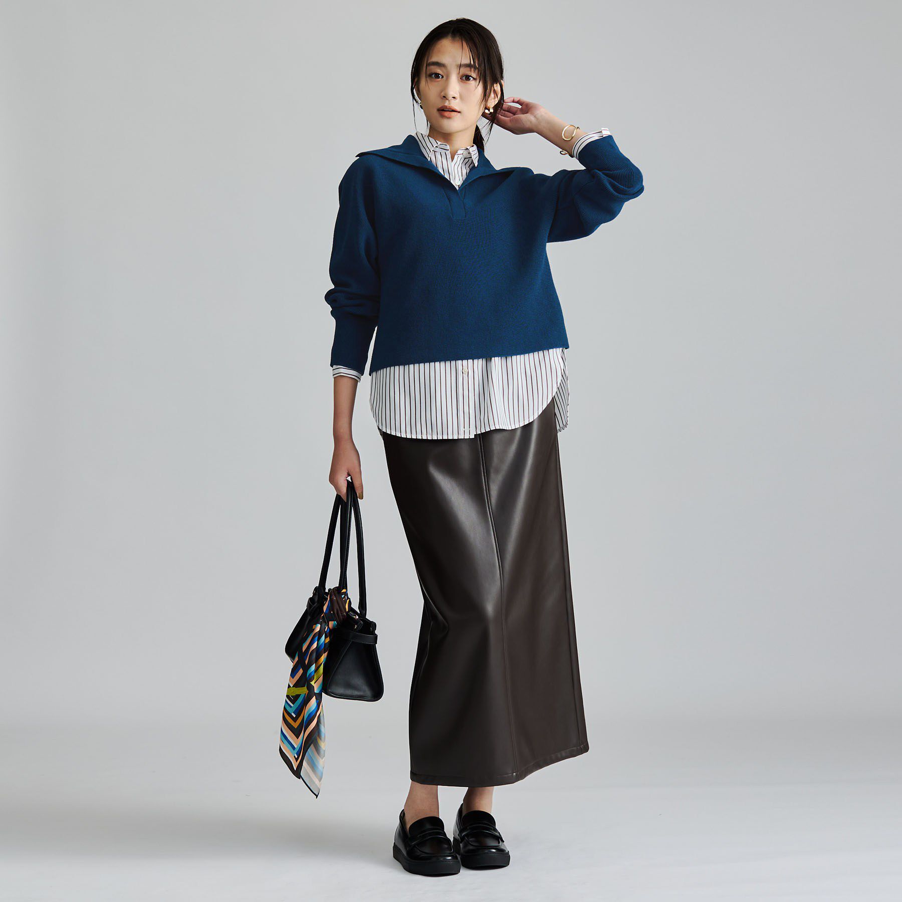 INDIVI「【ウール混／クロップド丈】畦編みスキッパー衿ニット」|ニット・セーター|