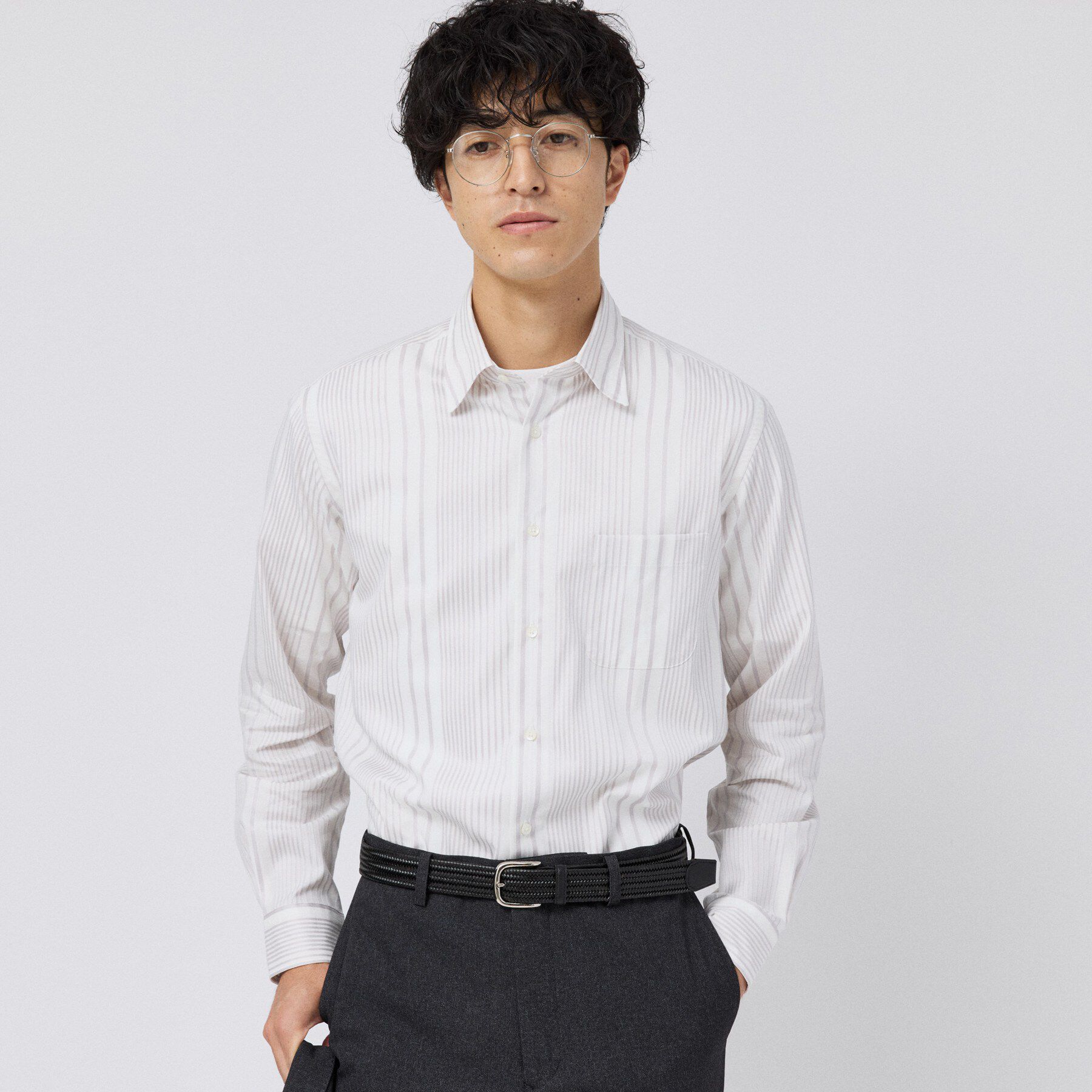 TAKEO KIKUCHI「【Made in JAPAN】 リバーストライプ シャツ」|シャツ・ブラウス|グレー(312)
