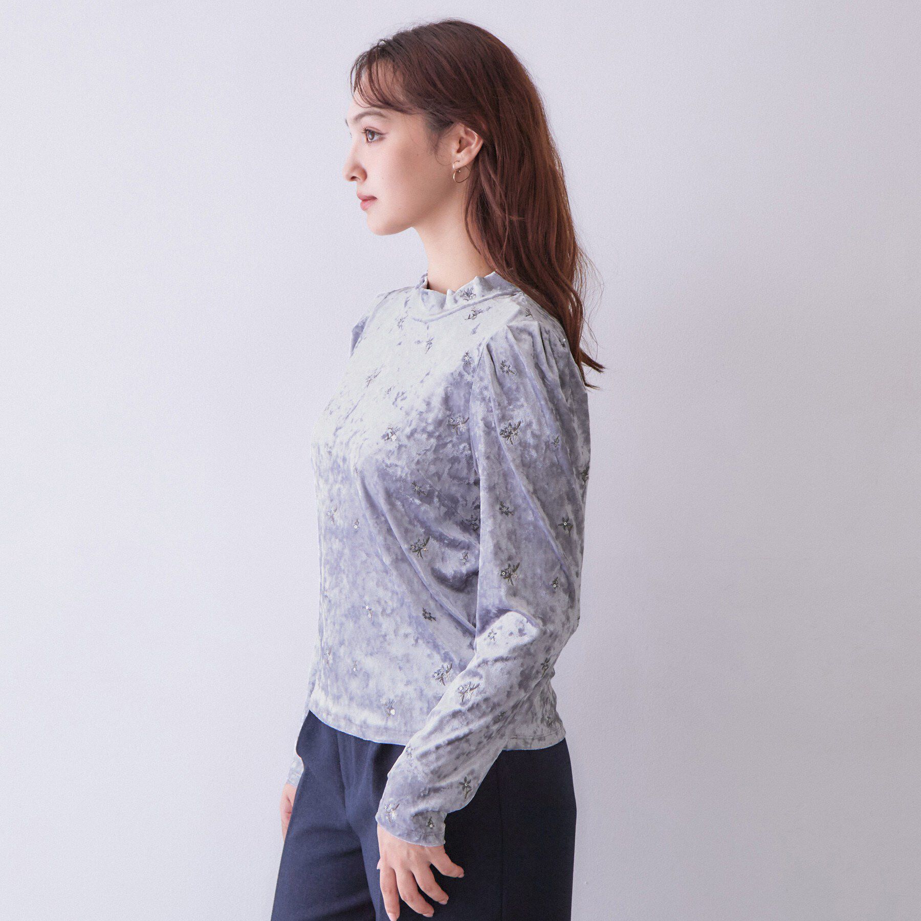 index「ベロア刺繍ハイネックトップス【洗濯機OK】」|Tシャツ・カットソー|