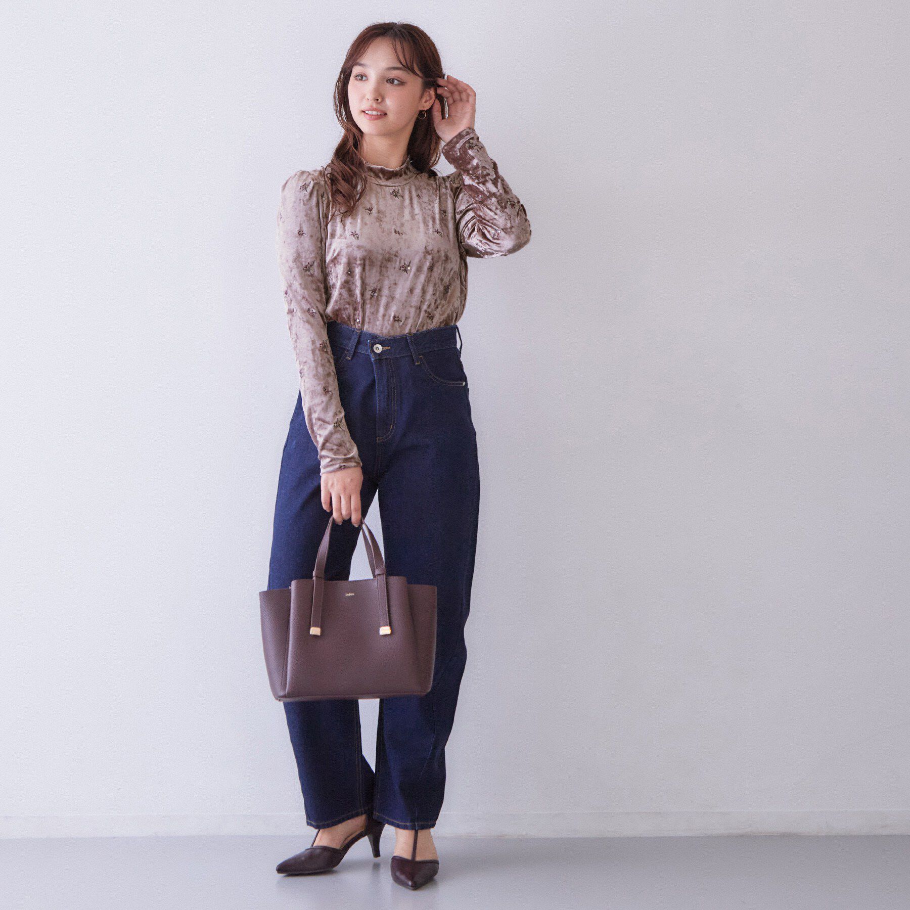 index「ベロア刺繍ハイネックトップス【洗濯機OK】」|Tシャツ・カットソー|