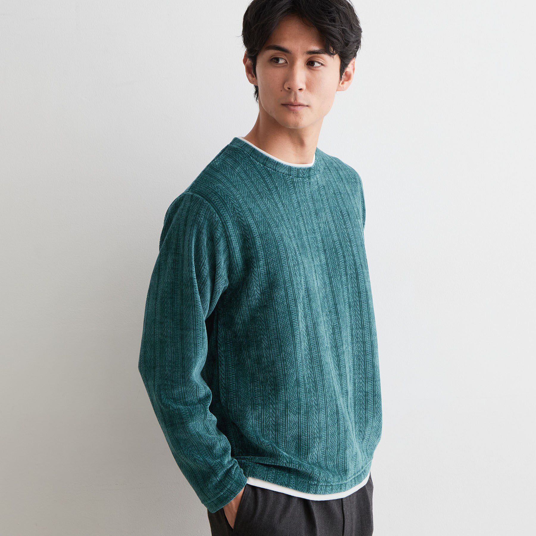THE SHOP TK「【洗濯機OK】レイヤードモールニットTシャツ」|Tシャツ・カットソー|