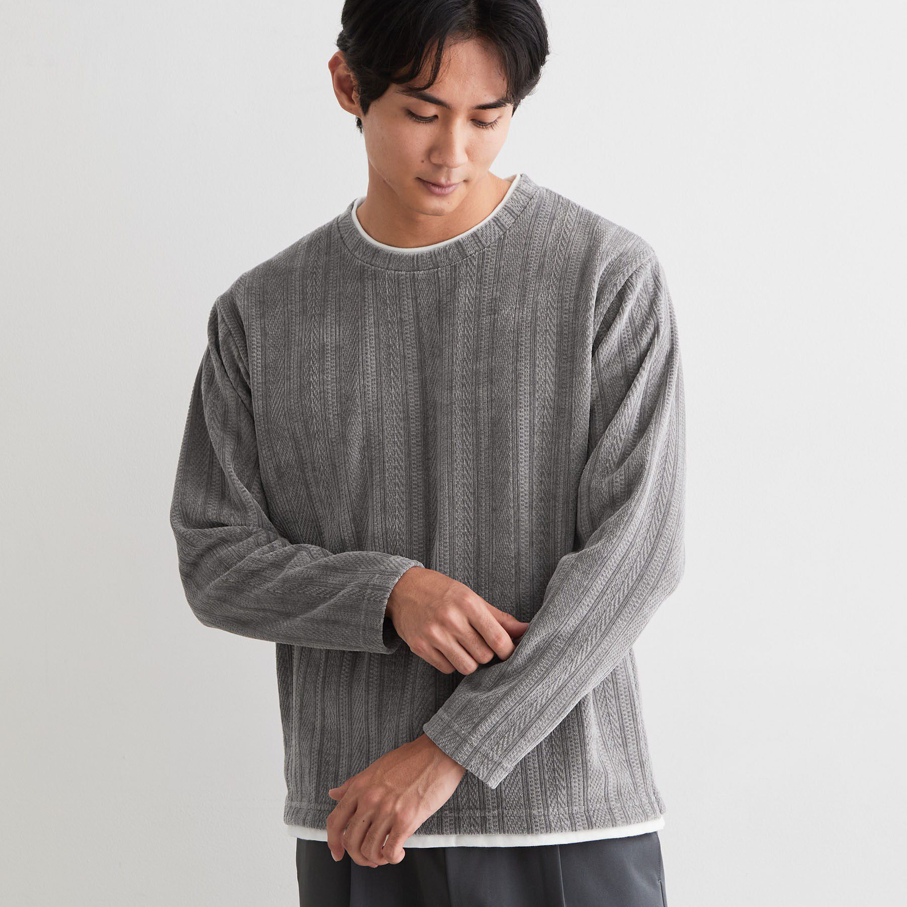 THE SHOP TK「【洗濯機OK】レイヤードモールニットTシャツ」|Tシャツ・カットソー|