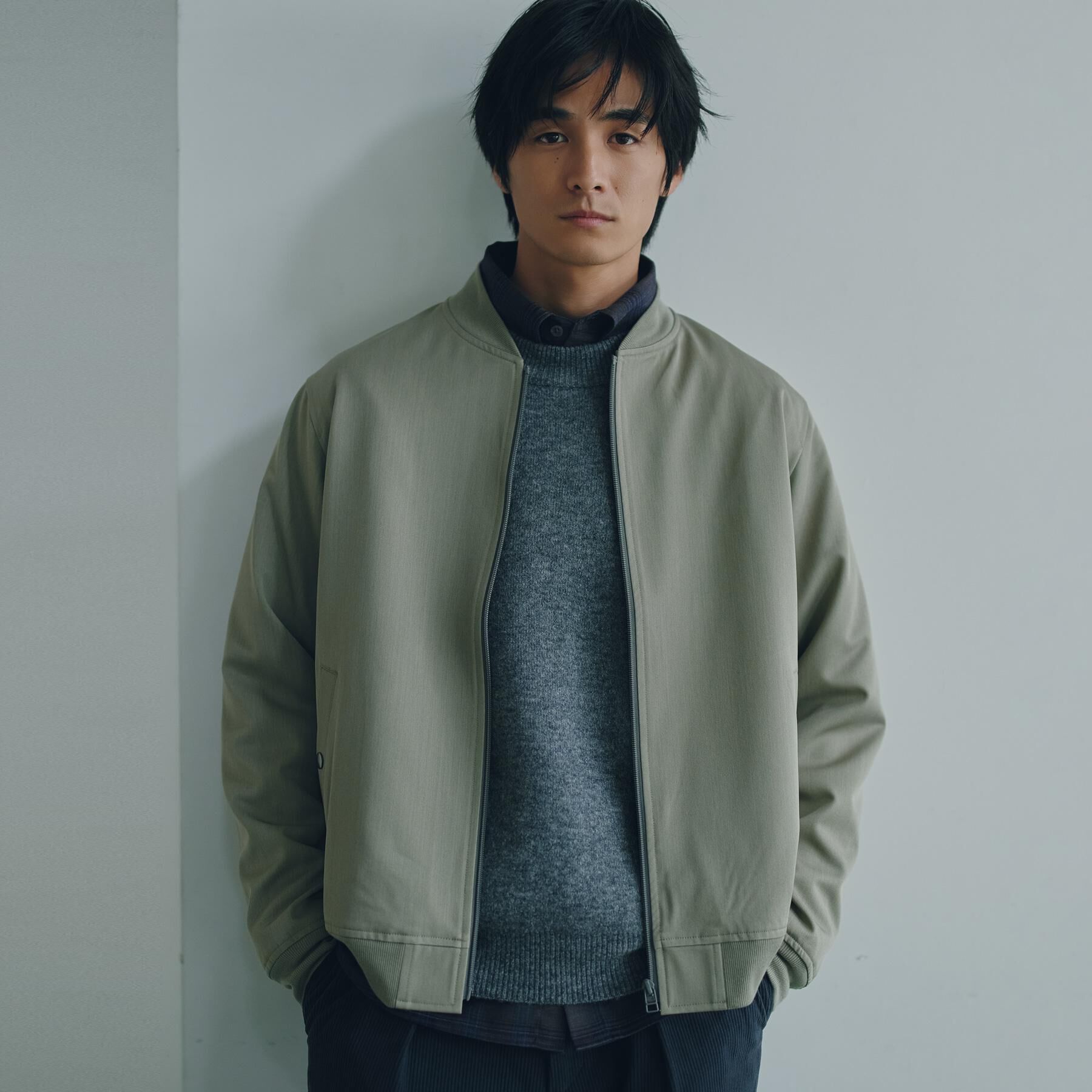 THE SHOP TK「【洗濯機OK／ストレッチ】FLEX LINE リブブルゾン」|ブルゾン・スタジャン|ベージュ(052)