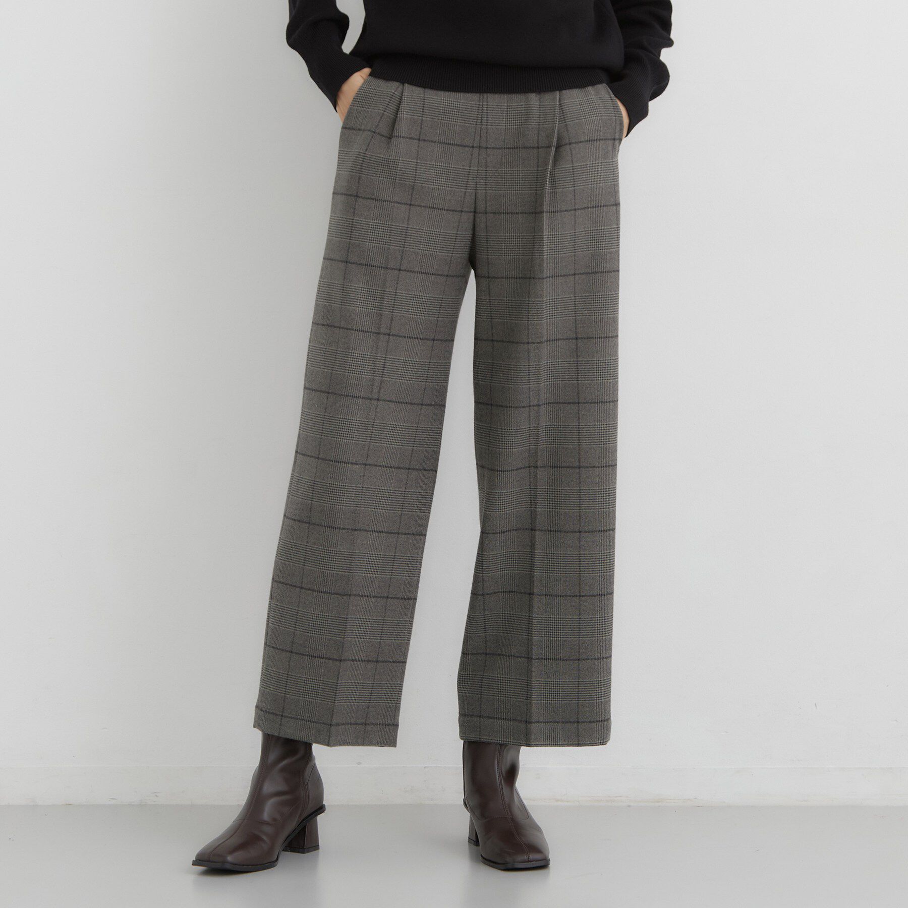 THE SHOP TK「【選べる着丈/S-XL】ぬくラク 両面起毛ワイドパンツ」|その他|チャコールグレー(9