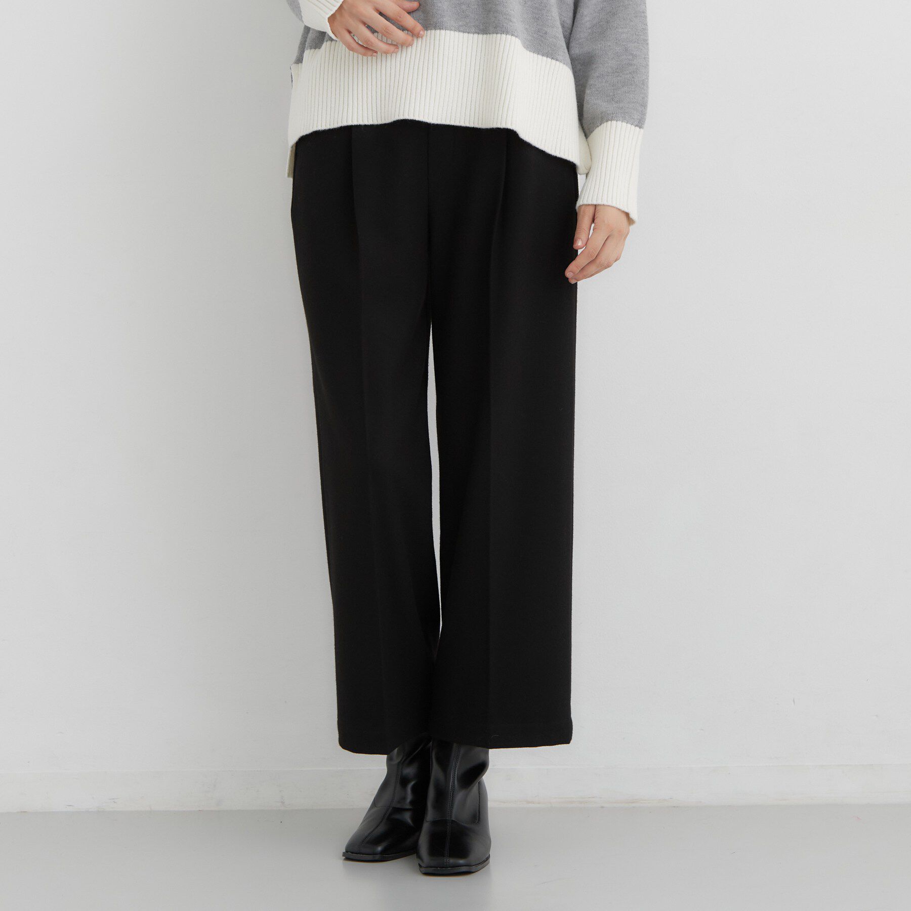 THE SHOP TK「【選べる着丈/S-XL】ぬくラク 両面起毛ワイドパンツ」|その他|ブラック(919)