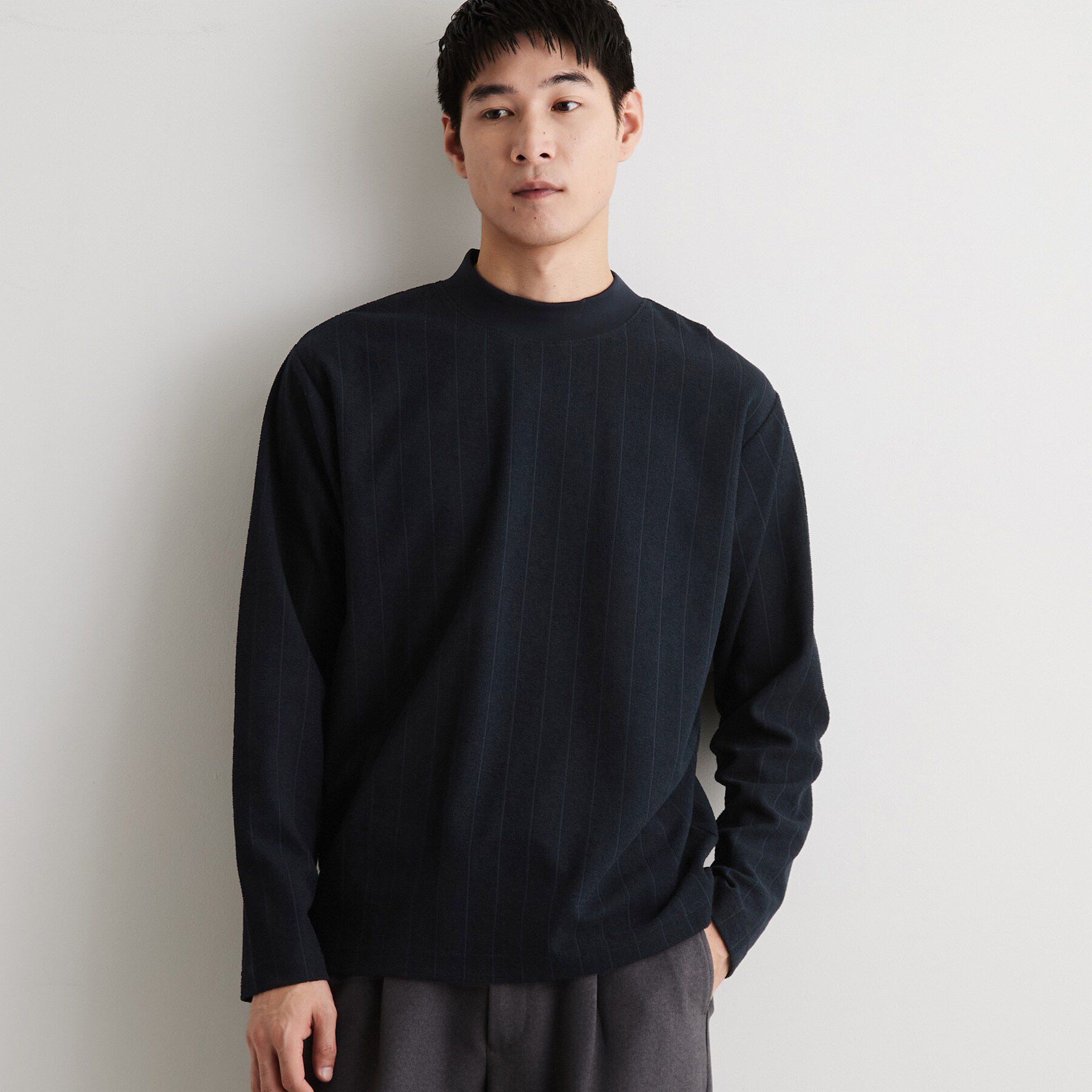 THE SHOP TK「モックネックストライプ」|Tシャツ・カットソー|ネイビー(094)