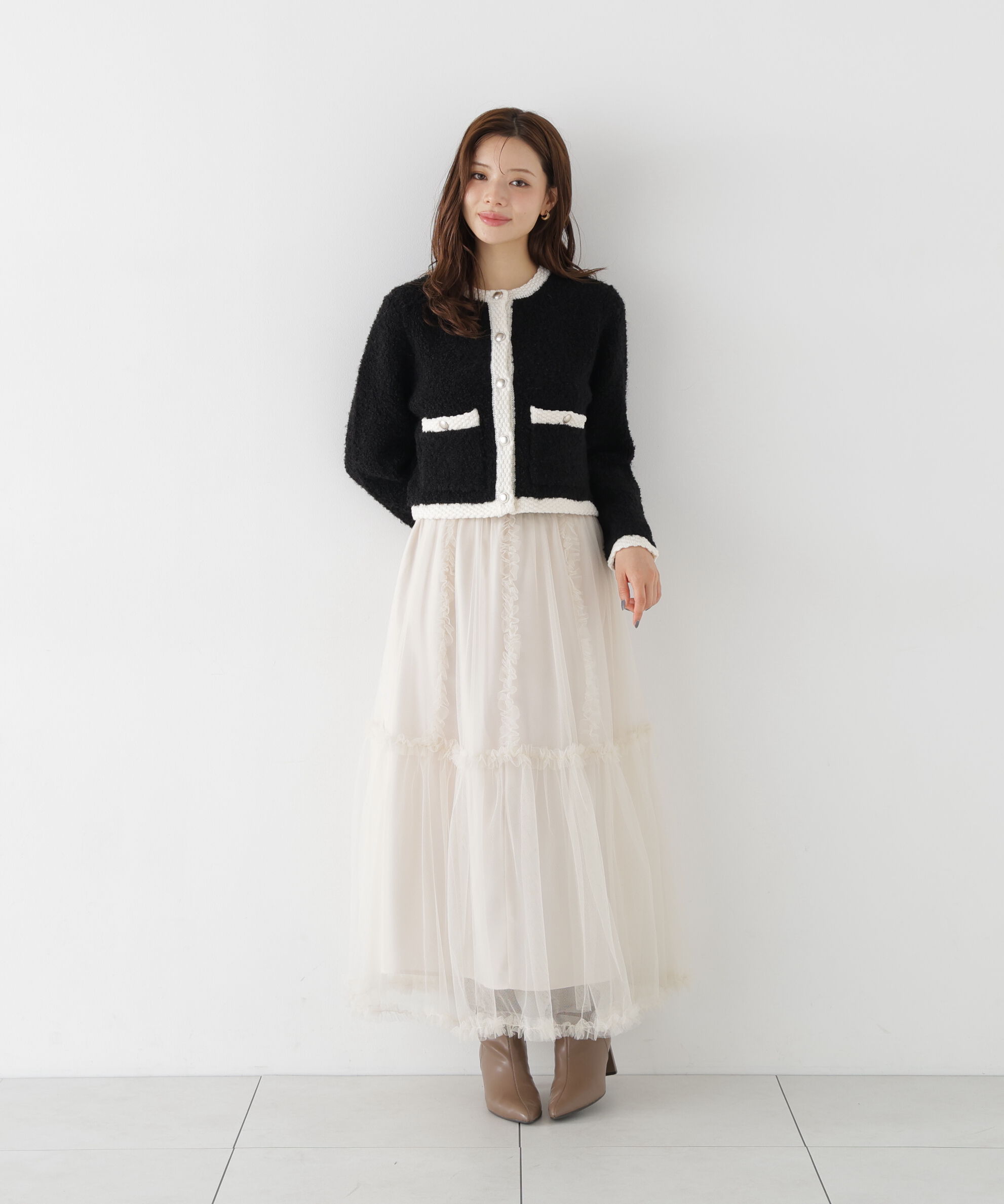PROPORTION BODY DRESSING「＜a/mie＞ブークレニットジャケット」|カーディガン|