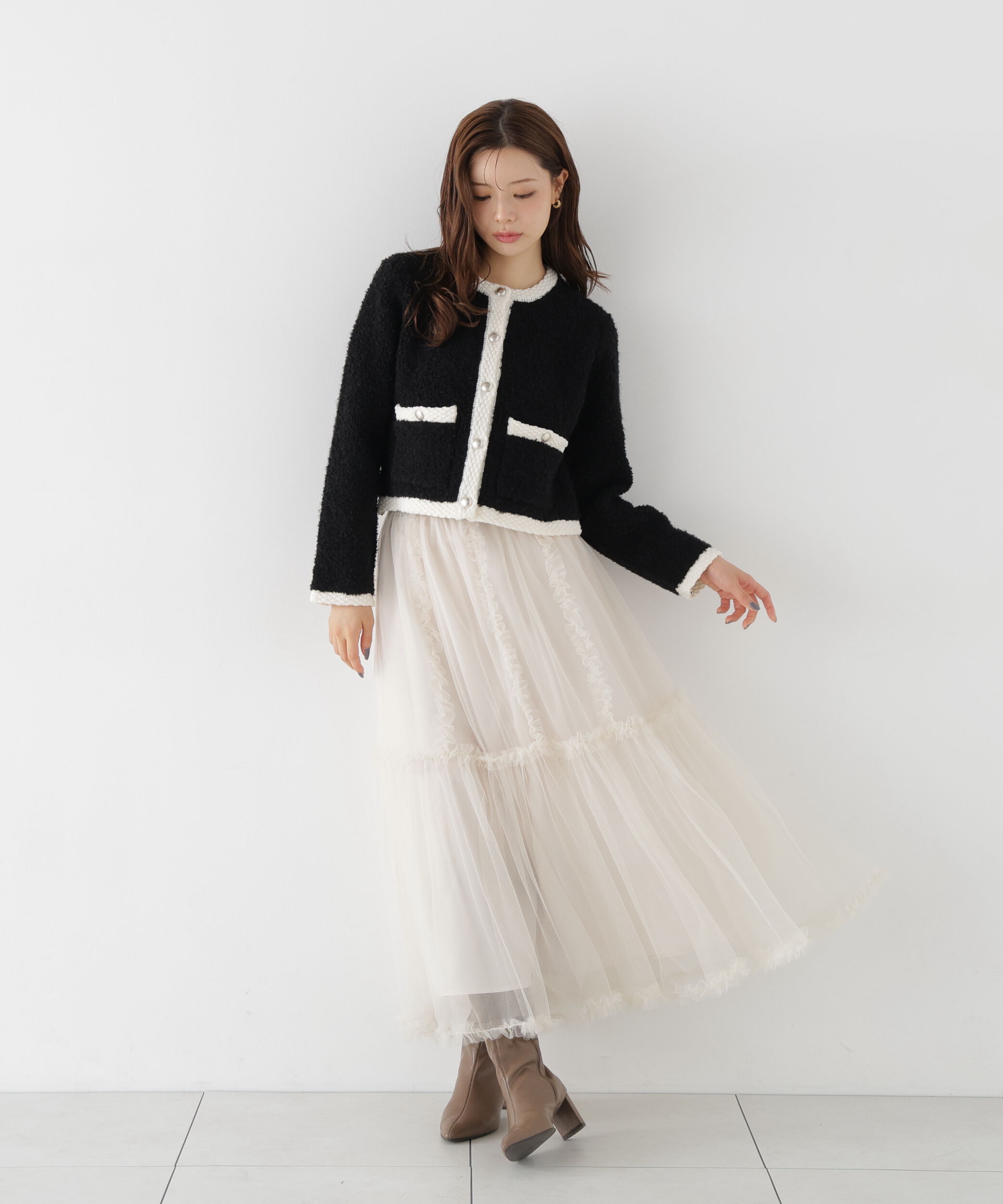 PROPORTION BODY DRESSING「＜a/mie＞ブークレニットジャケット」|カーディガン|