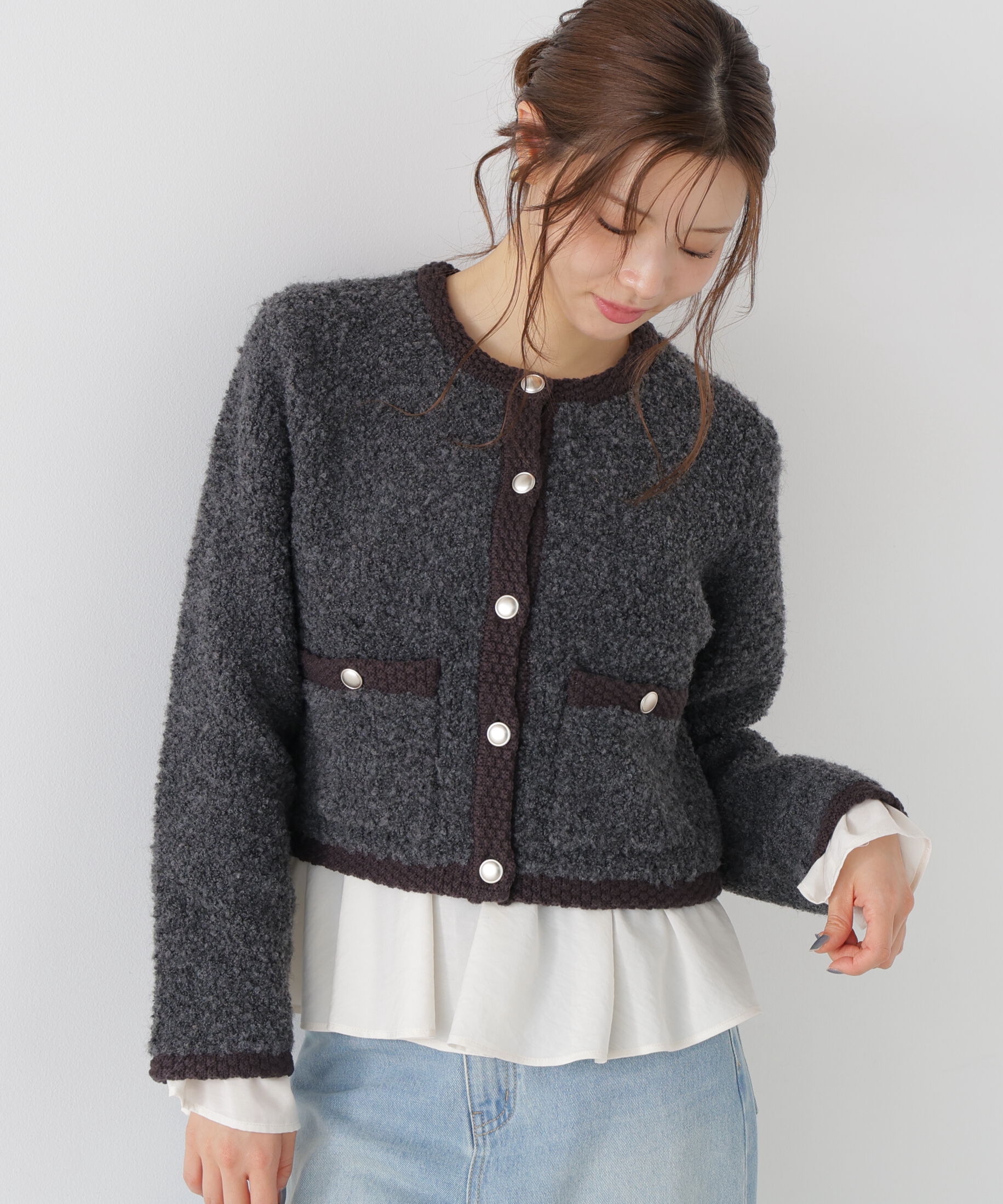 PROPORTION BODY DRESSING「＜a/mie＞ブークレニットジャケット」|カーディガン|