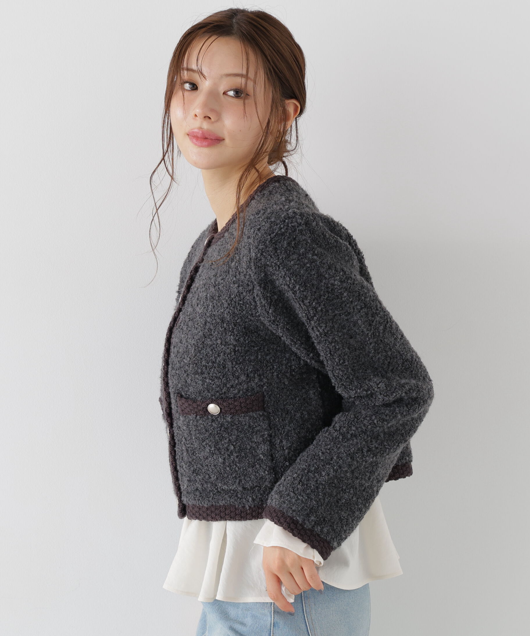 PROPORTION BODY DRESSING「＜a/mie＞ブークレニットジャケット」|カーディガン|