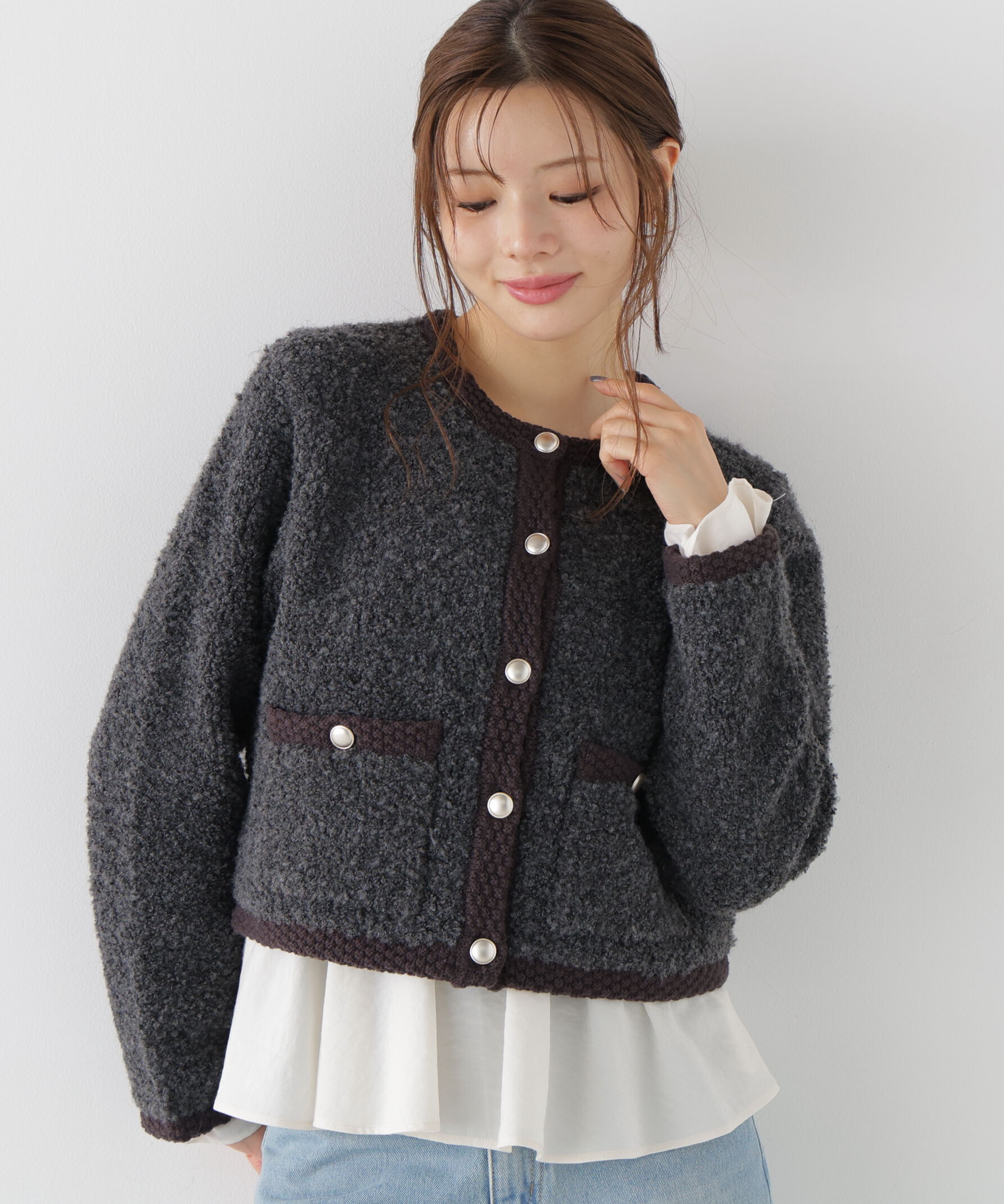 PROPORTION BODY DRESSING「＜a/mie＞ブークレニットジャケット」|カーディガン|