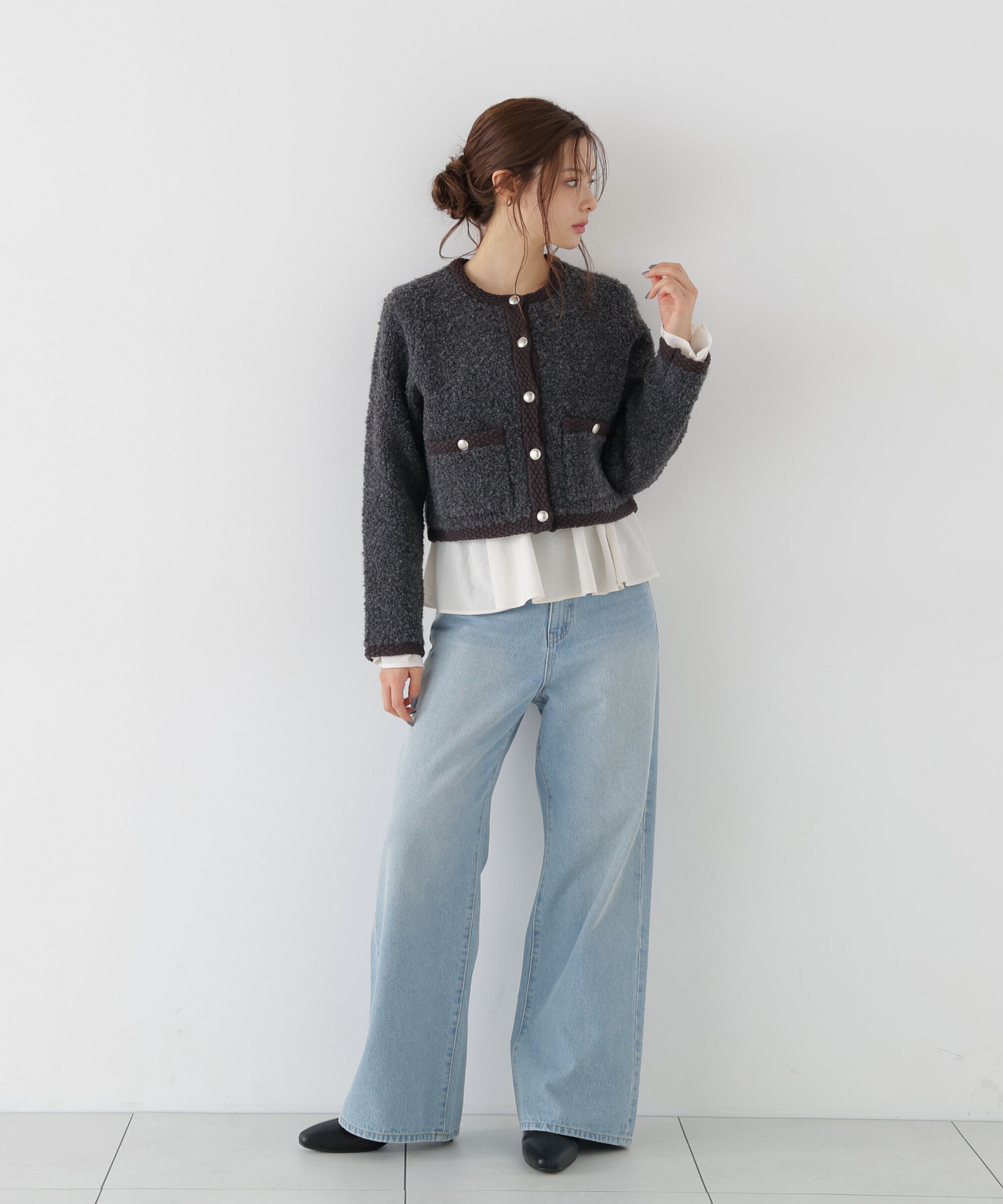 PROPORTION BODY DRESSING「＜a/mie＞ブークレニットジャケット」|カーディガン|