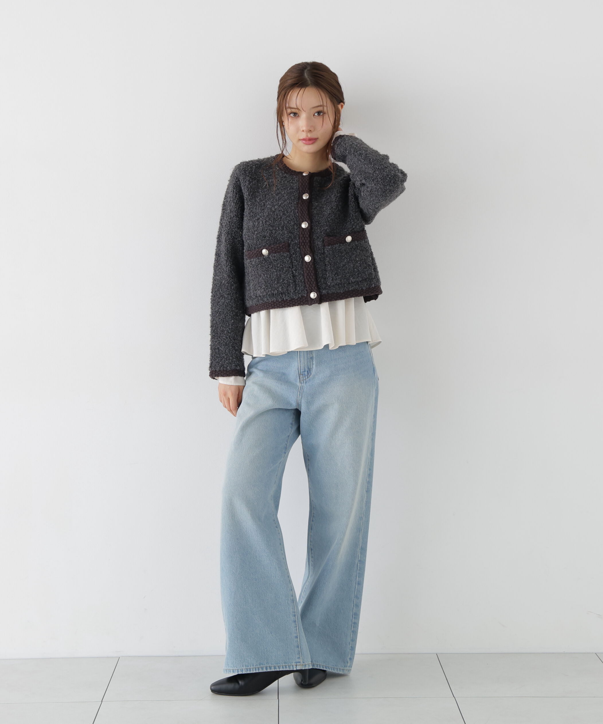 PROPORTION BODY DRESSING「＜a/mie＞ブークレニットジャケット」|カーディガン|