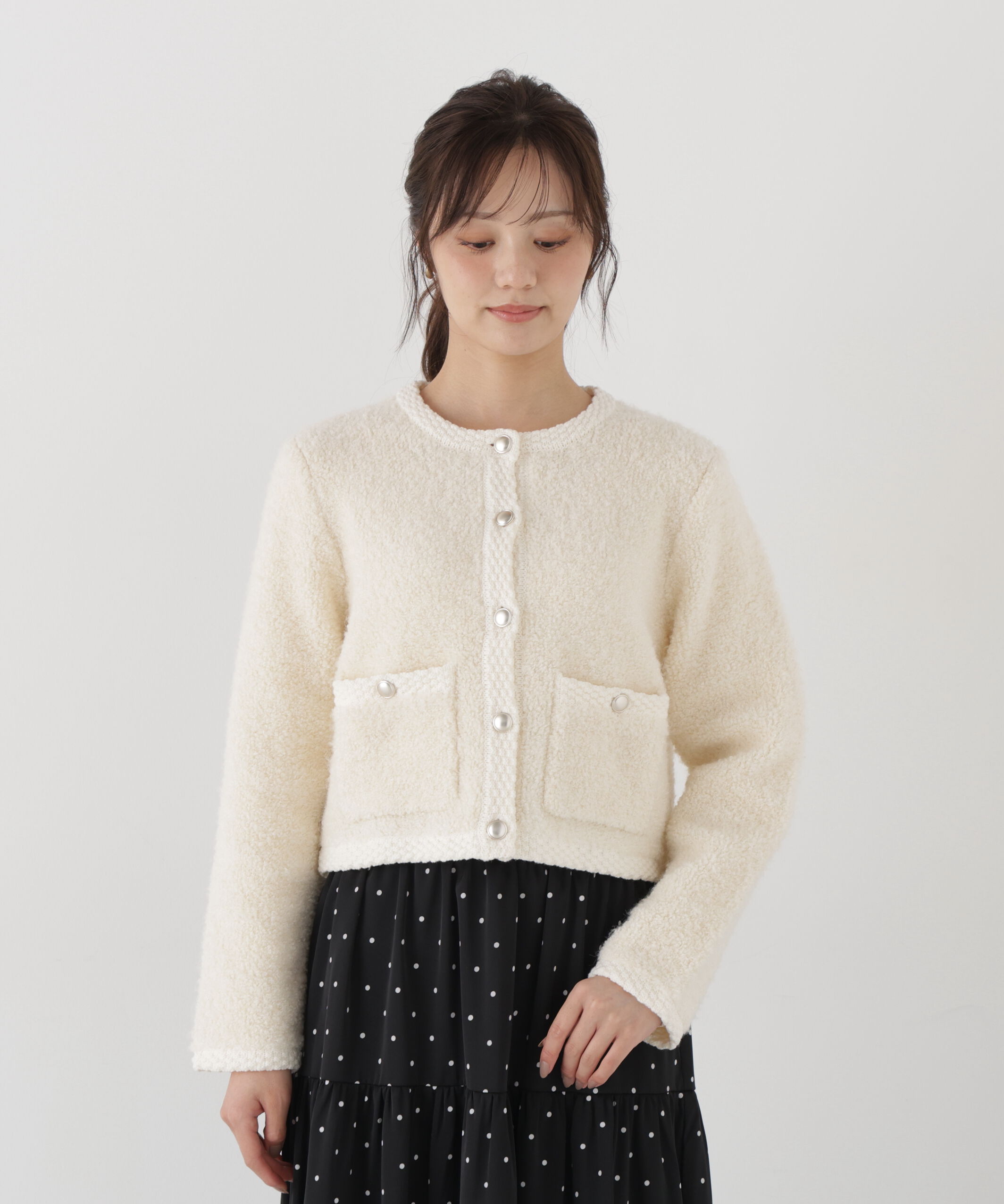 PROPORTION BODY DRESSING「＜a/mie＞ブークレニットジャケット」|カーディガン|