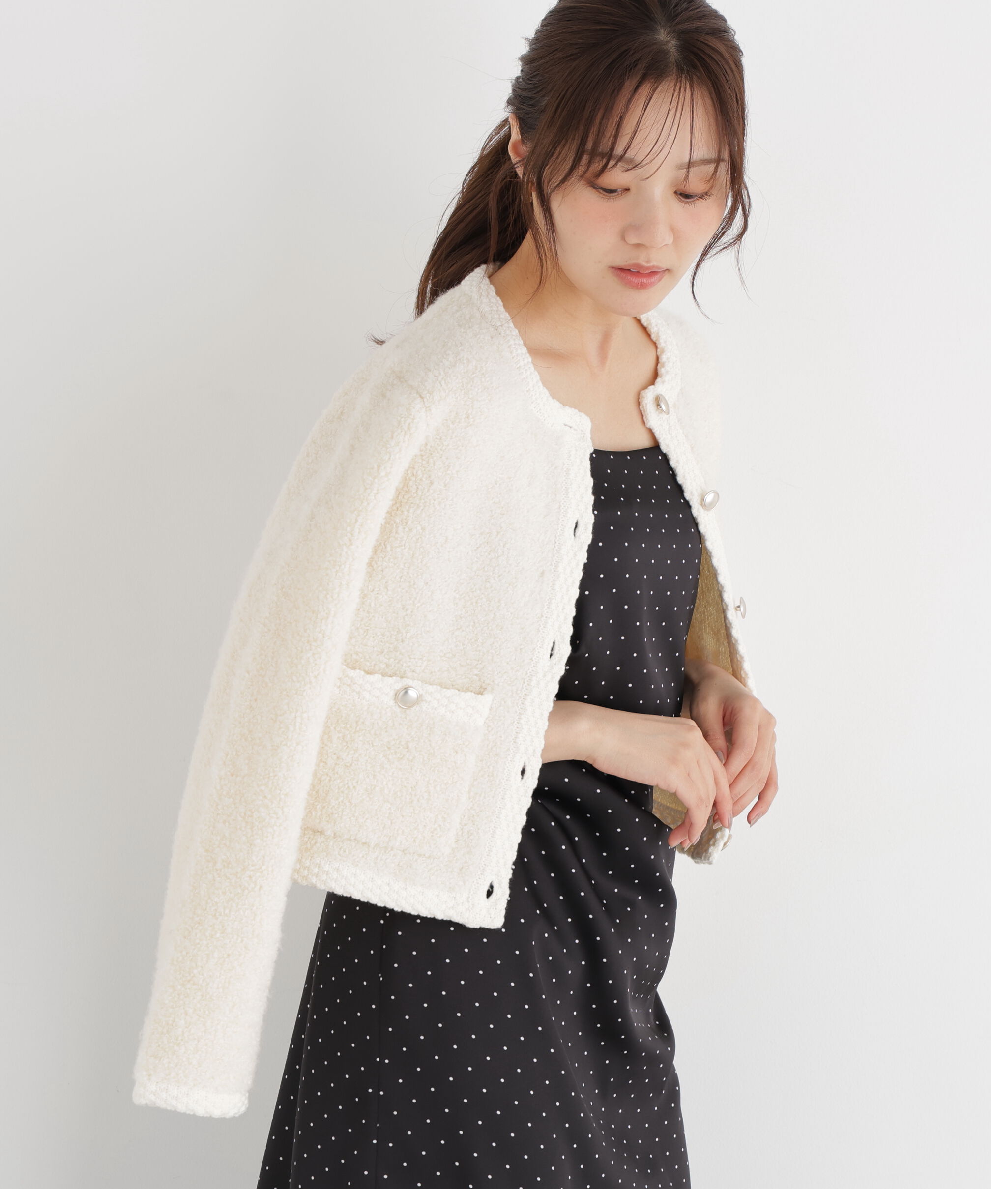PROPORTION BODY DRESSING「＜a/mie＞ブークレニットジャケット」|カーディガン|