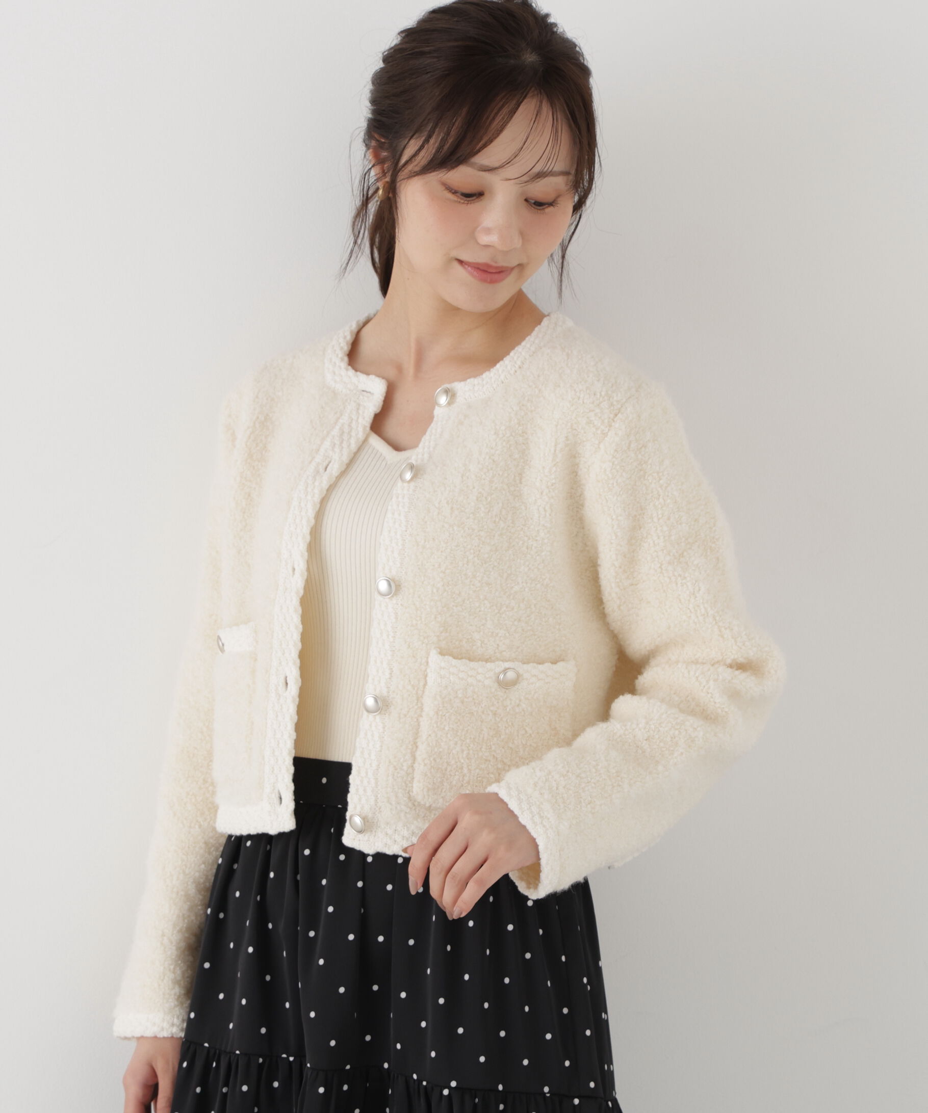 PROPORTION BODY DRESSING「＜a/mie＞ブークレニットジャケット」|カーディガン|
