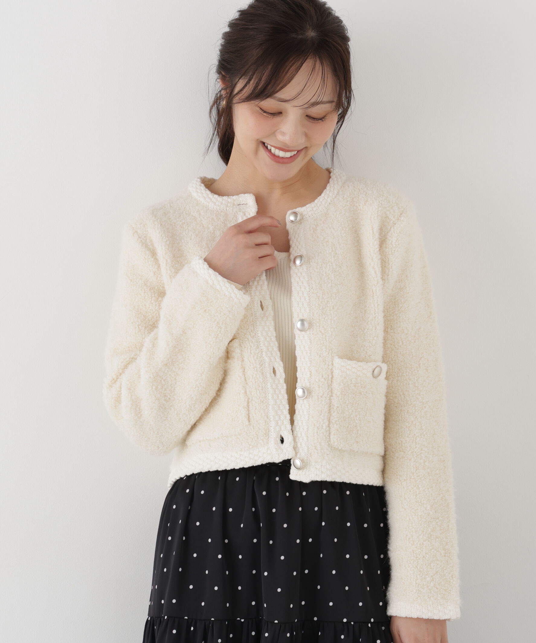 PROPORTION BODY DRESSING「＜a/mie＞ブークレニットジャケット」|カーディガン|