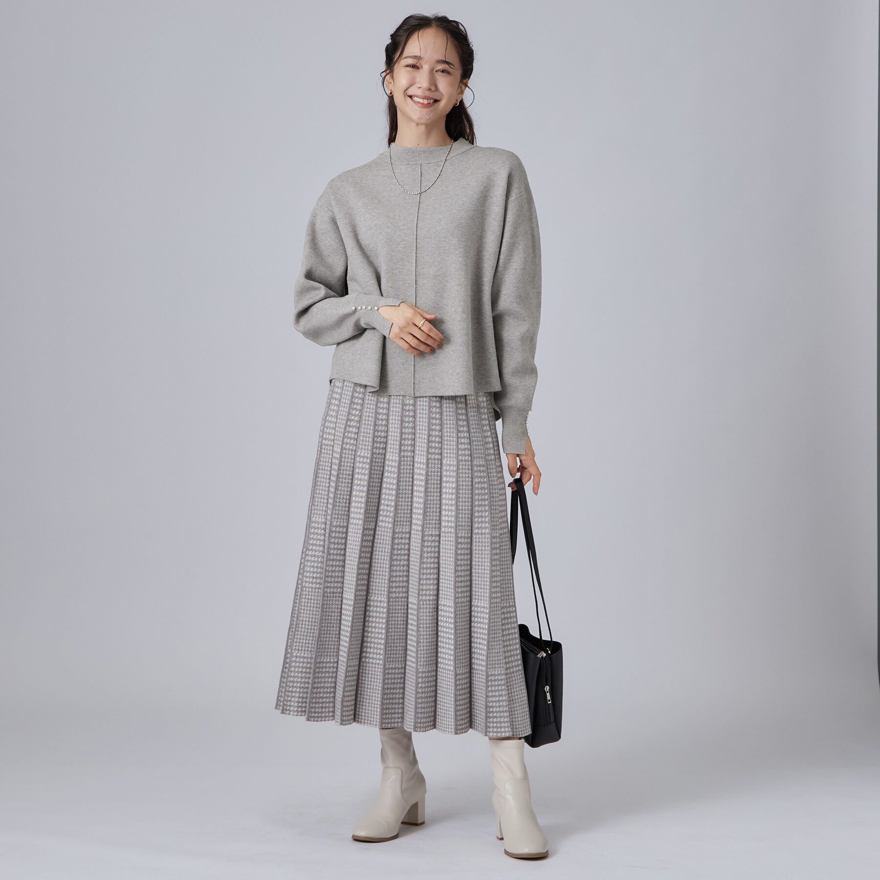 SHOO･LA･RUE「【洗濯機可/S-LL】もちもちで心地よい もちここニットプリーツスカート」|スカート|