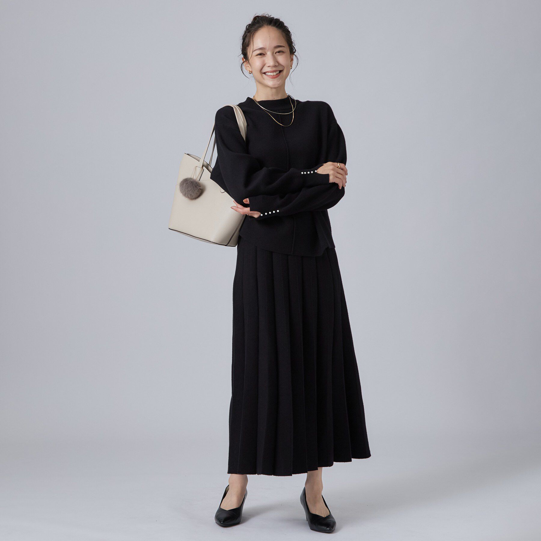 SHOO･LA･RUE「【洗濯機可/S-LL】もちもちで心地よい もちここニットプリーツスカート」|スカート|