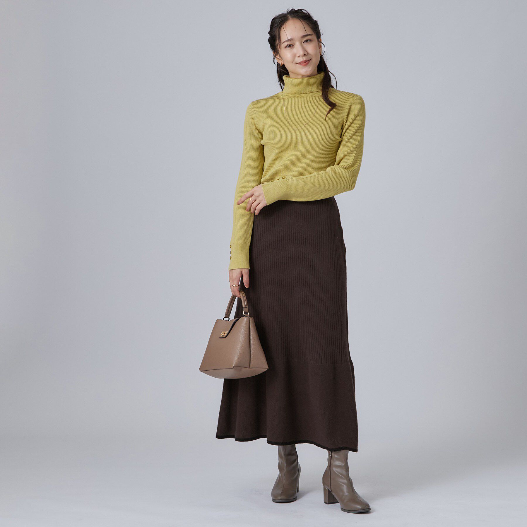 SHOO･LA･RUE「【洗濯機可/S-LL】もちもちで心地よい もちここ 配色ニットナロースカート」|スカート|