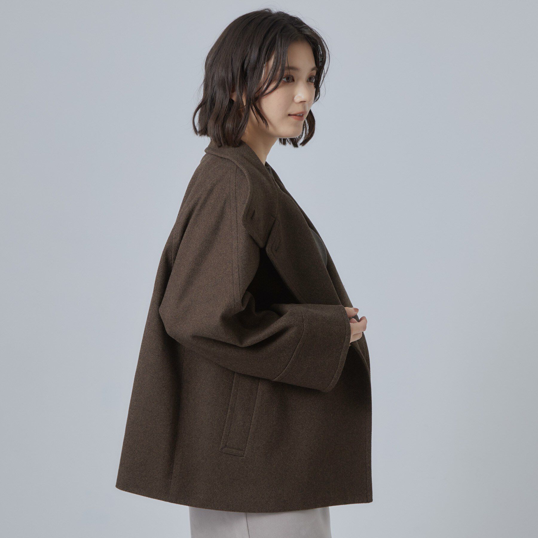 SHOO･LA･RUE「【S-LL】見た目以上に軽い ウール調 スタンドカラーショートコート」|その他|