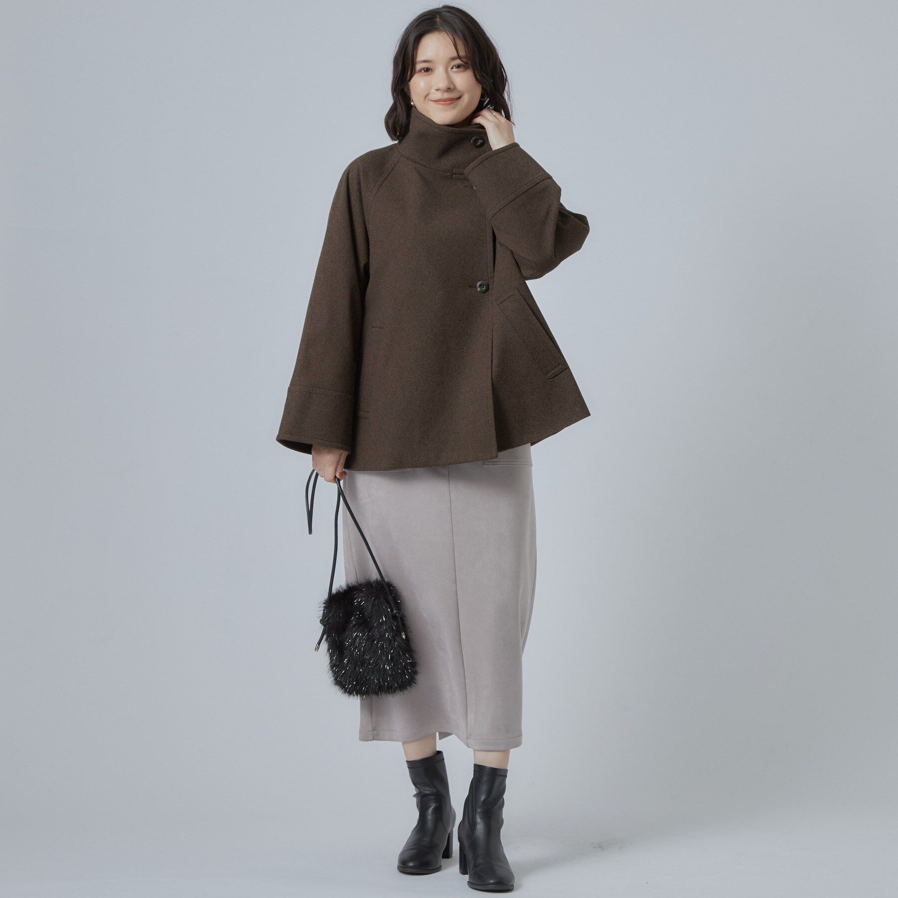 SHOO･LA･RUE「【S-LL】見た目以上に軽い ウール調 スタンドカラーショートコート」|その他|