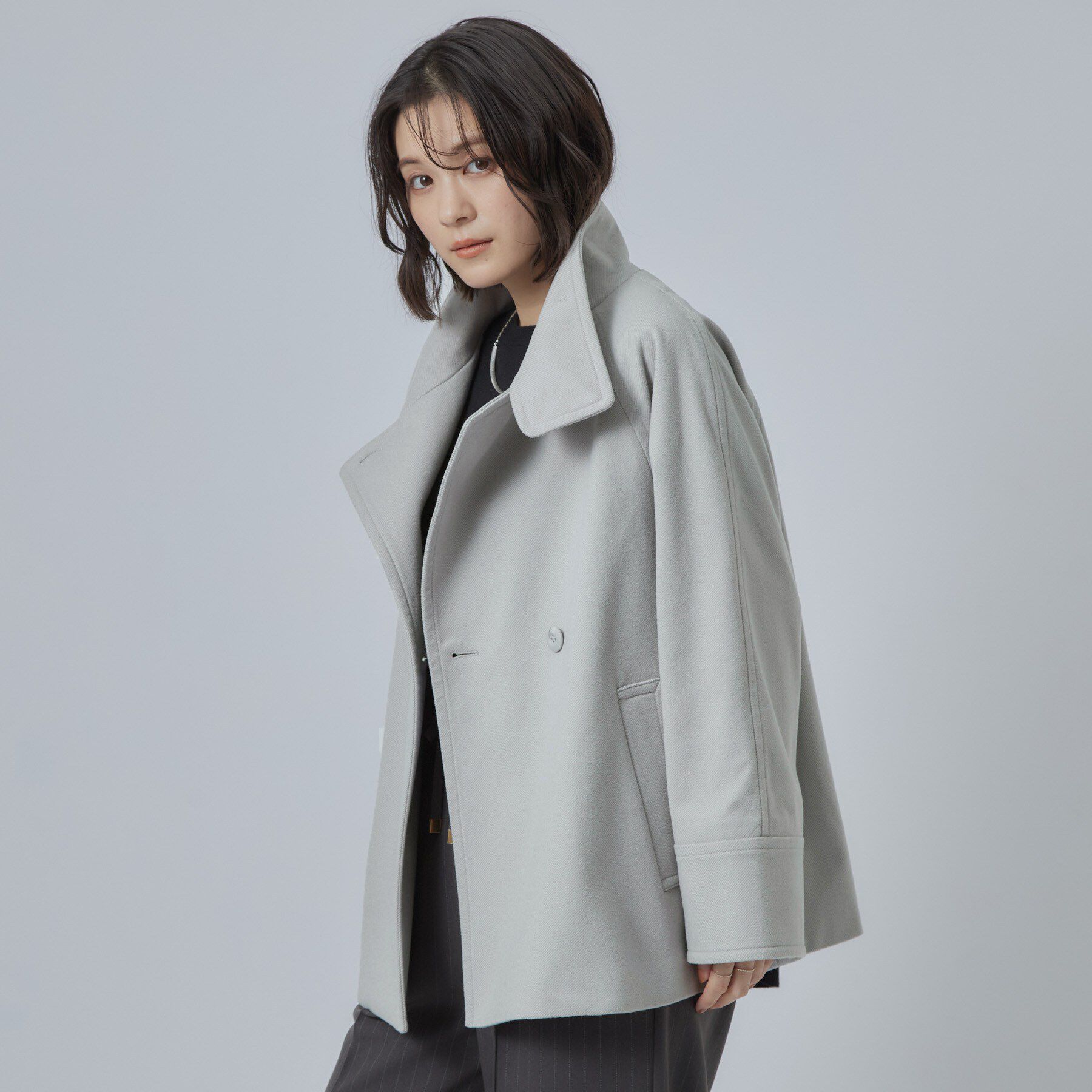 SHOO･LA･RUE「【S-LL】見た目以上に軽い ウール調 スタンドカラーショートコート」|その他|