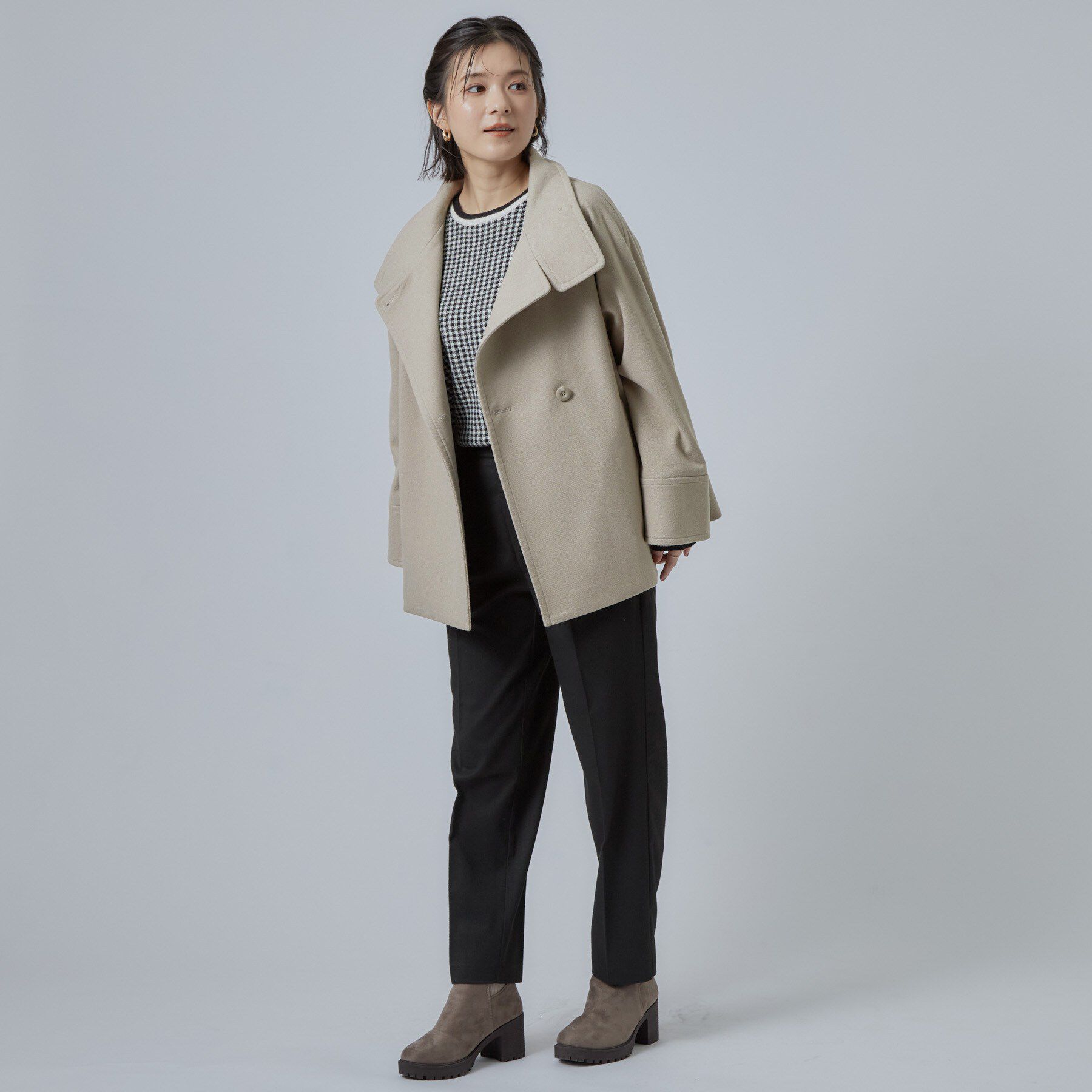SHOO･LA･RUE「【S-LL】見た目以上に軽い ウール調 スタンドカラーショートコート」|その他|
