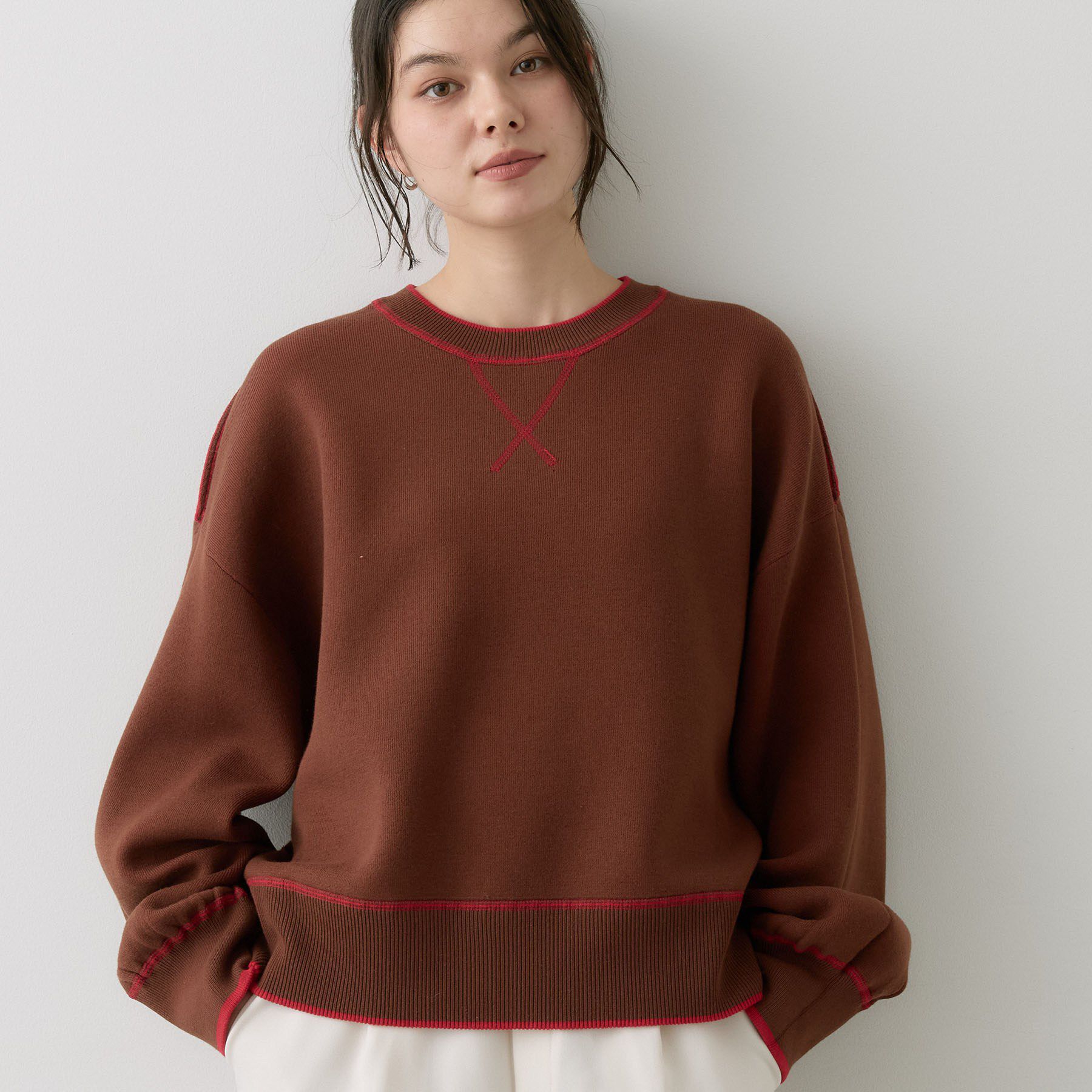 Dessin「【2WAY/洗濯機OK/XS-L】配色リバーシブル コットンジャカード クルーネックニット」|Tシャツ・カットソー|