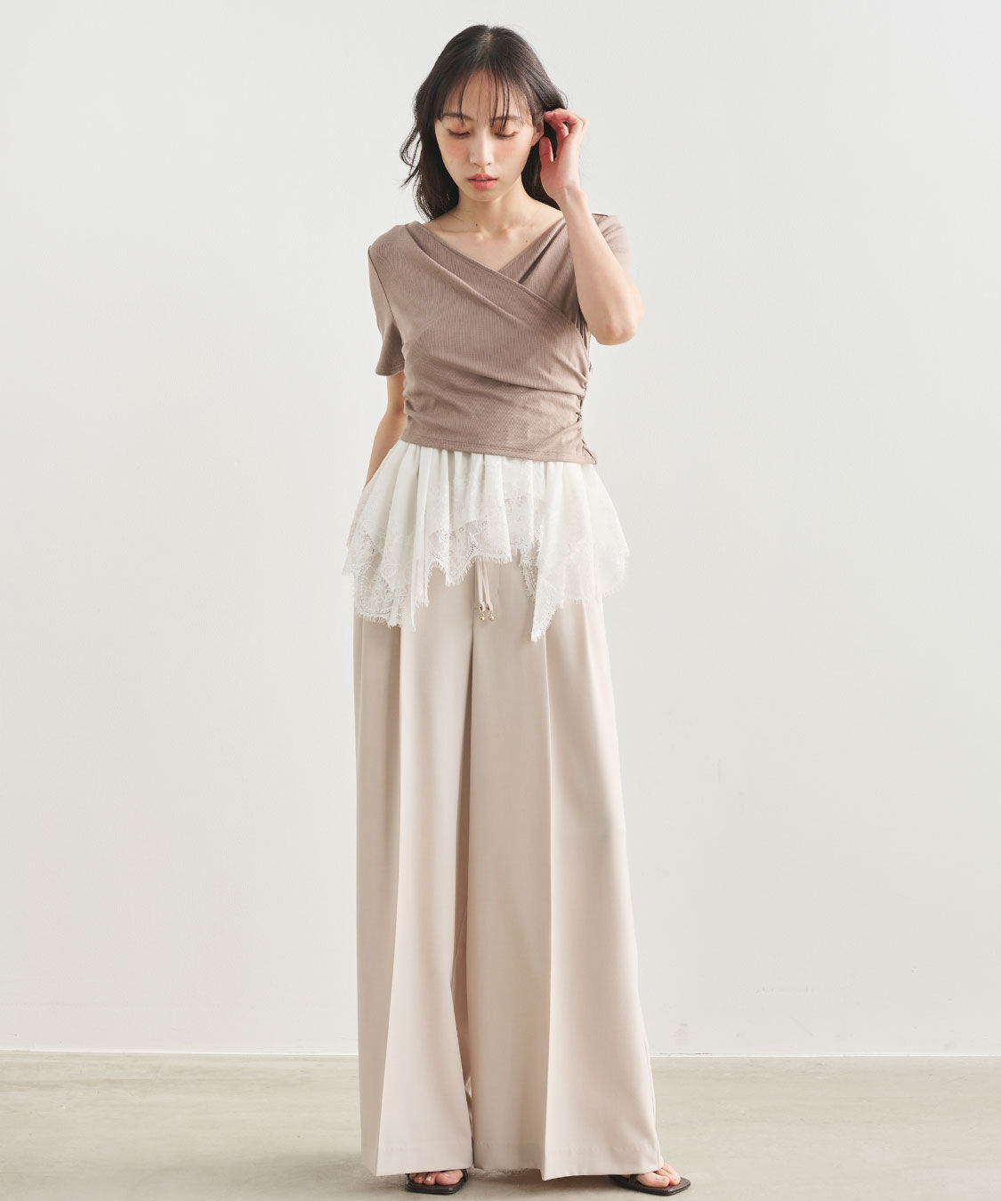 COCO DEAL「リボンベルト付きワイドパンツ」|スラックス|
