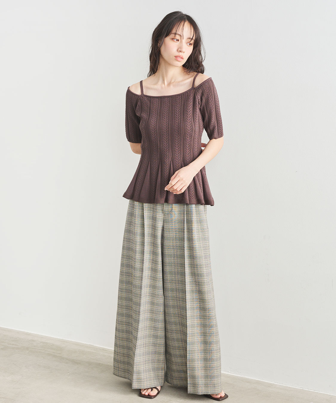 COCO DEAL「チェックハイウエストパンツ」|スラックス|