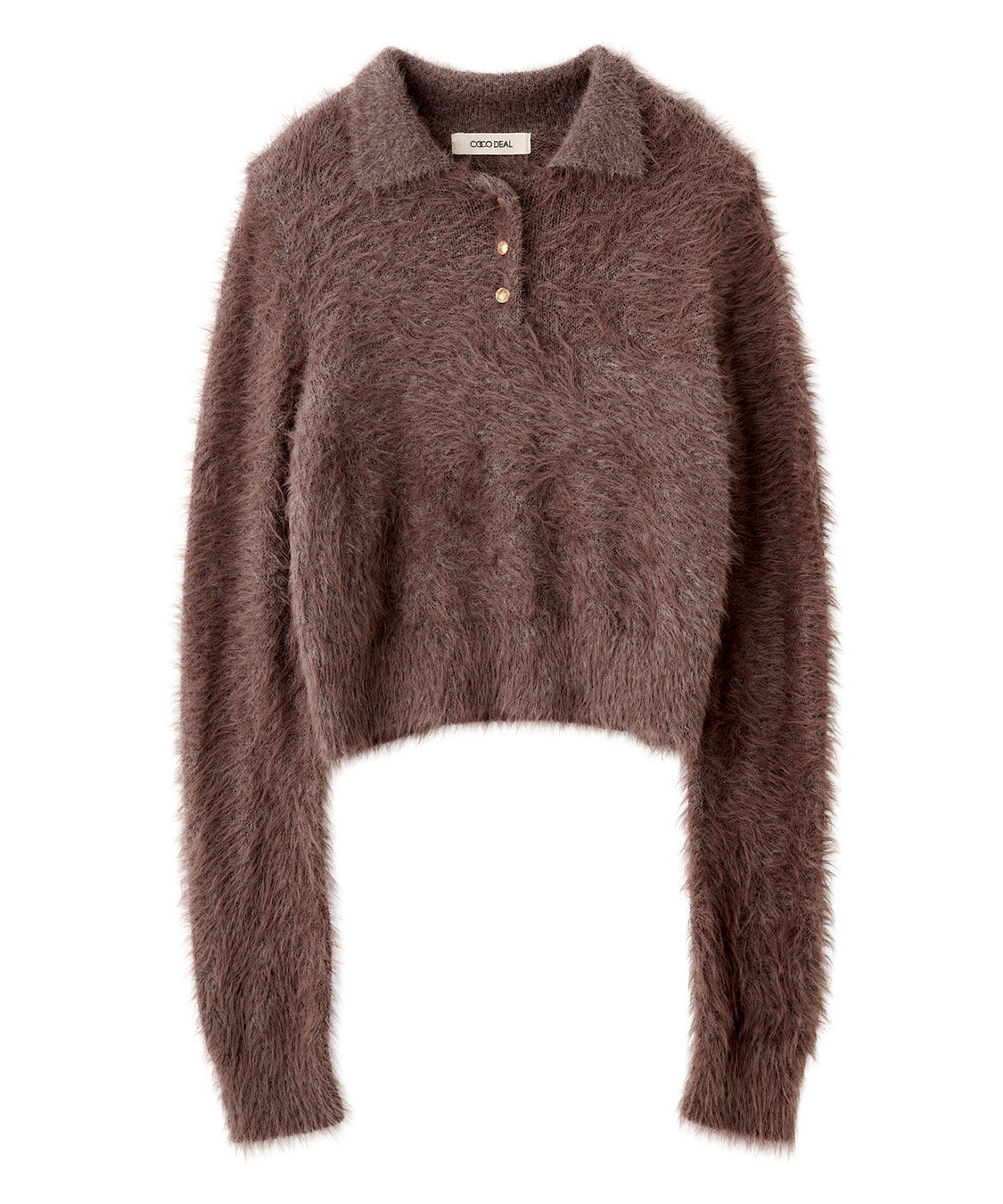 COCO DEAL「フェザーポロニットトップス」|ポロシャツ|モカ