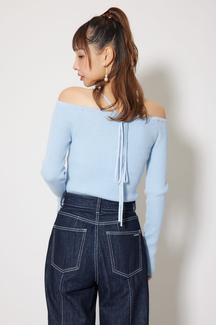 rienda「Rロゴバックリボンオフショルニットトップス」|ニット・セーター|
