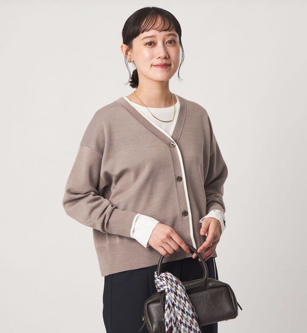 UNITED ARROWS green label relaxing「ウール スムース ワイド Vネック カーディガン ウォッシャブル」|カーディガン|BEIGE